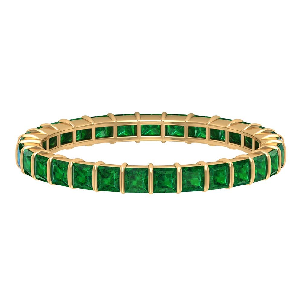 1.25 CT Princess Cut Emerald Eternity Ring - 14K Solid Gold May Birthstone Jewelry for Women - Perfect for Anniversary, Engagement & Special Occasion Gifts