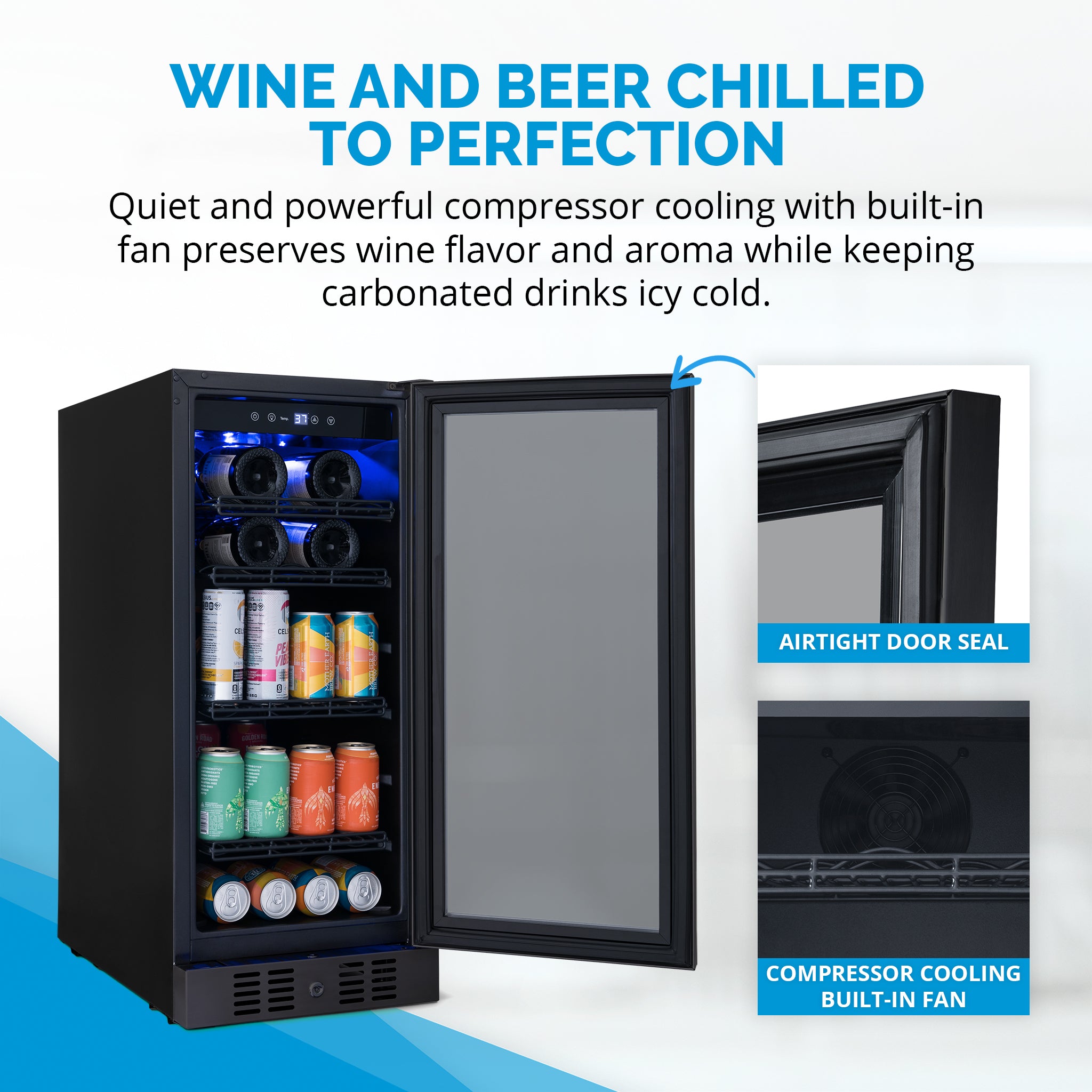 Newair® 80 Can 33 Bottle Built-In Black Beverage Refrigerator - Perfect for Home Bars, Office, and Party Drink Storage