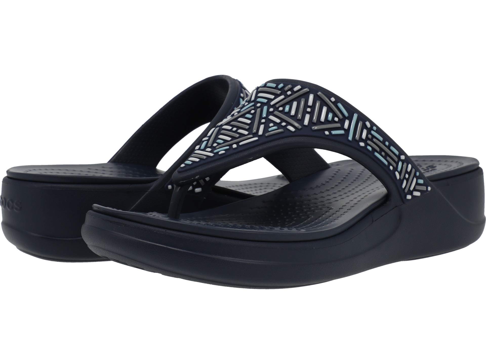 Crocs Women's Monterey Embellished Wedge Flip Flops - Comfortable Beach Sandals with Stylish Embellishments for Summer, Pool, and Vacation Wear
