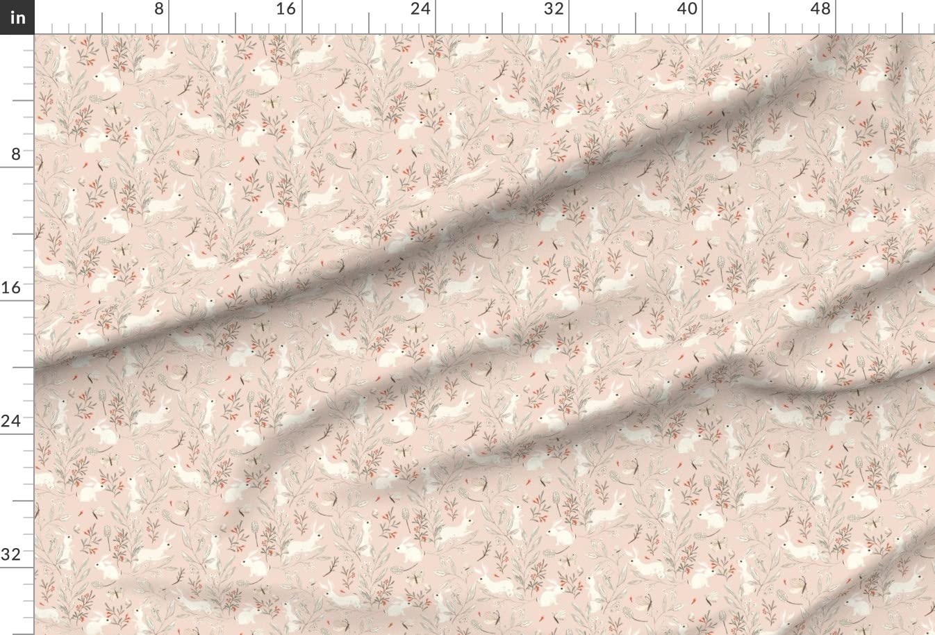 Premium Spoonflower Fabric - Pink Bunny Rabbit Woodland Animals Forest Print on Soft Minky Fabric by The Yard - Perfect for Sewing Baby Blankets, Quilt Backing & Plush Toys | Easter Spring Nursery Decor & DIY Craft Projects