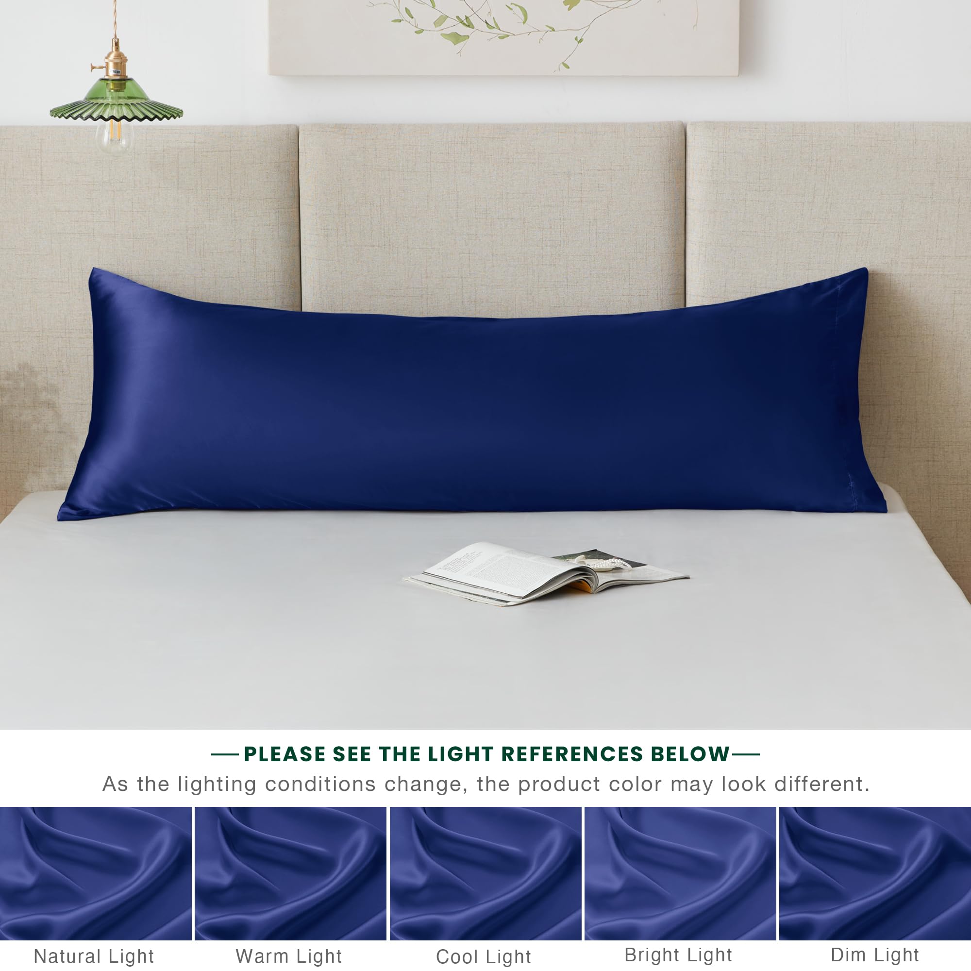 Love's Cabin Navy Blue Satin Body Pillow Cover 20x54 Inches - Soft Cooling Pillowcase with Envelope Closure for Hair & Skin Care - Silky Smooth Like Silk - Perfect for Sleeping, Travel & Home Comfort