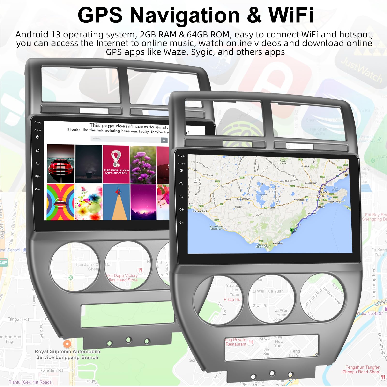 2+64GB Android 13 Car Stereo for Jeep Compass Patriot 2007-2009 | 10.1