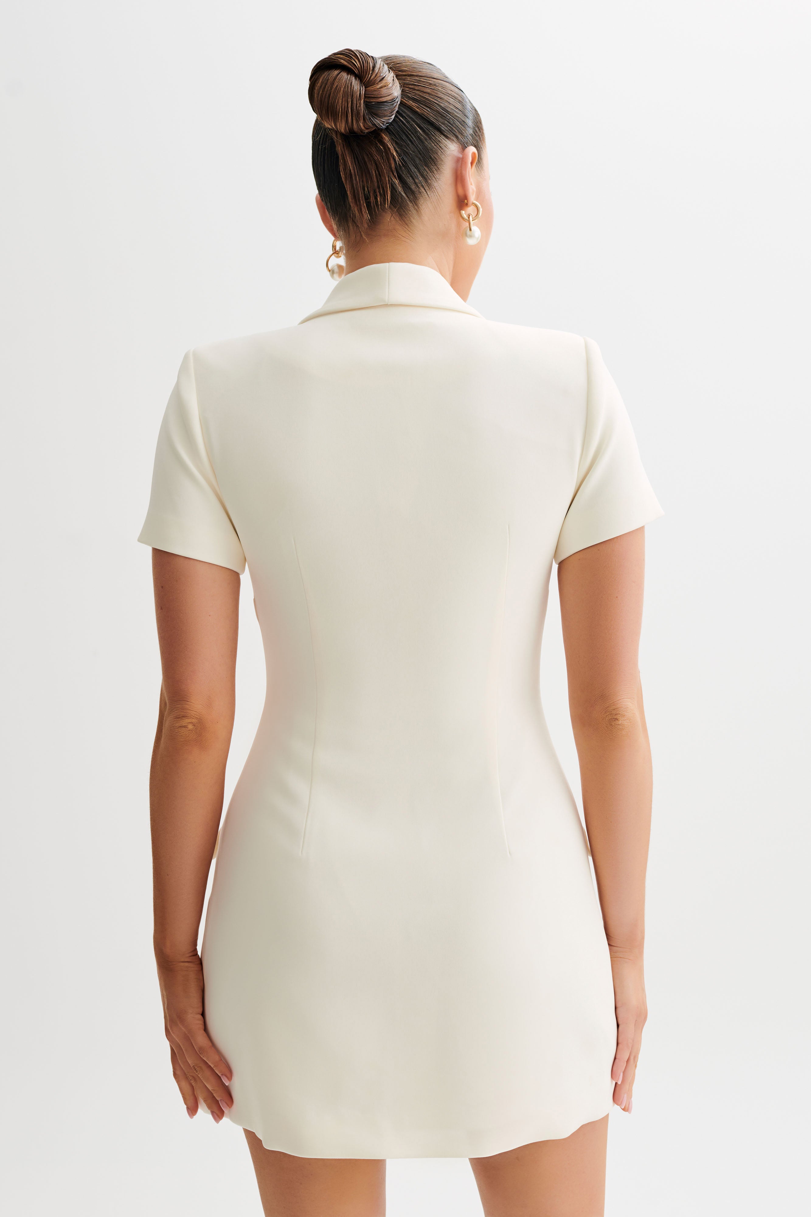 Paolina Collared Suiting Mini Dress in Ivory - Elegant Office Wear & Cocktail Party Dress for Women