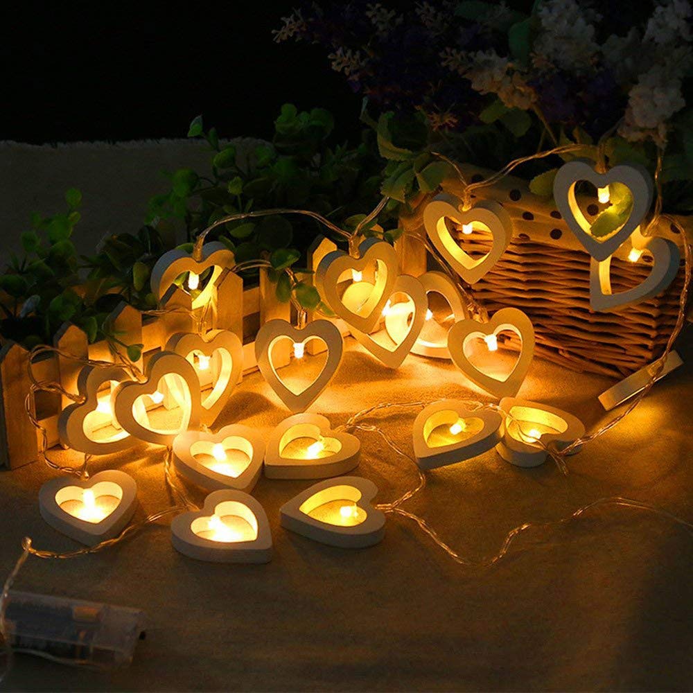Selomore Creative Wooden Heart LED String Lights - Romantic Wedding Decor, Christmas Party Lights, Valentine's Day Home Decoration - Perfect for Bedroom, Garden & Indoor/Outdoor Events