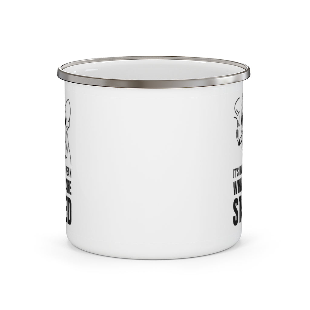 Funny Camping Mug - Insulated Enamel Travel Coffee & Tea Cup with 'It's Hard to Be Mean When You're Stoned' Design - Perfect for Outdoor Adventures, Hiking, and 420 Friendly Gifts