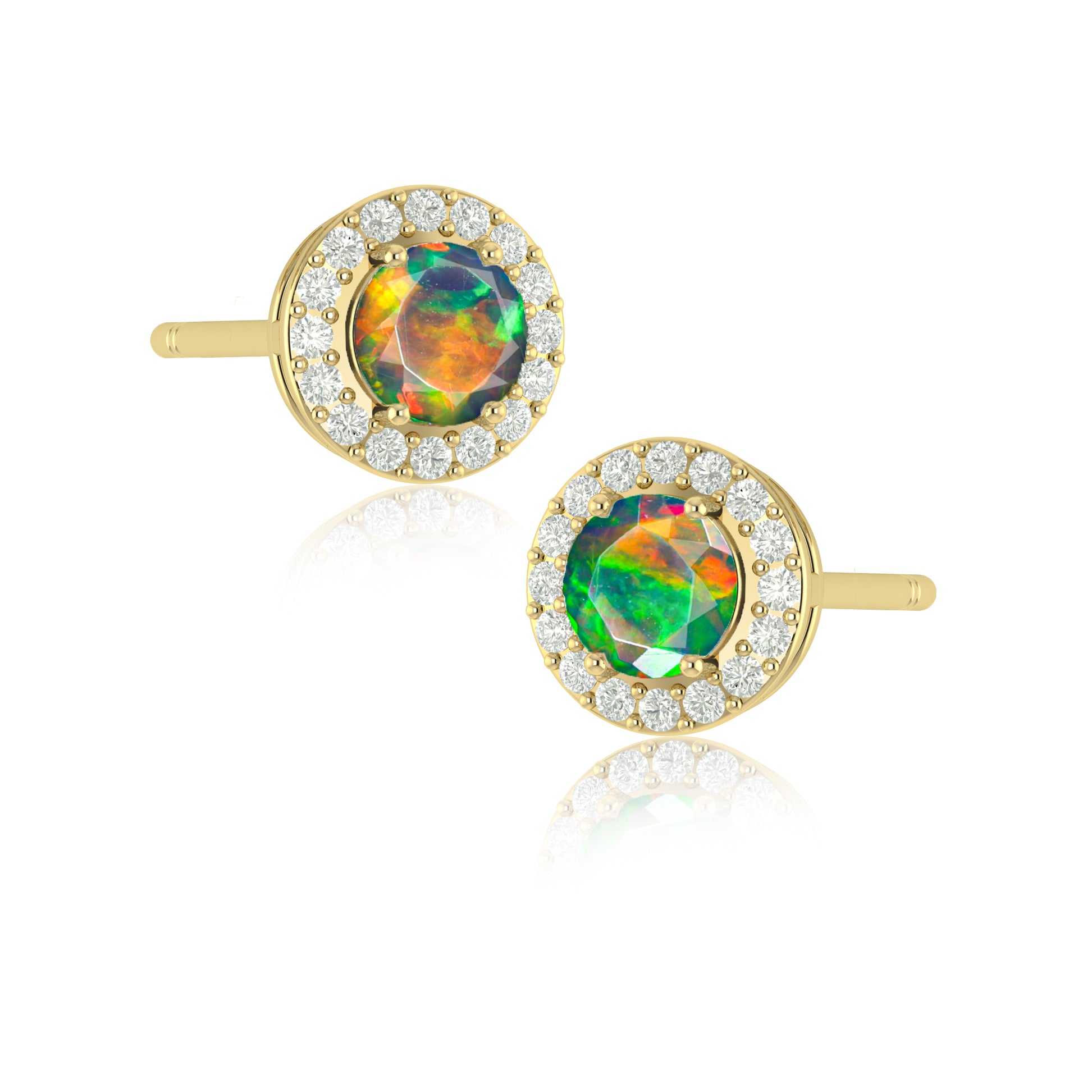 Round Multifire Opal Gemstone Stud Earrings for Women - Hypoallergenic Sterling Silver Earrings - Perfect for Everyday Wear, Parties & Gifts