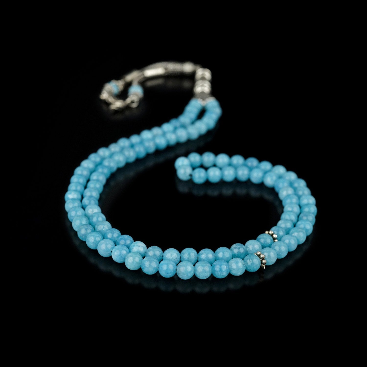 Blue Quartz Islamic Prayer Beads - 99 Sphere Cut Beads for Tasbih, Dhikr & Meditation | Durable & Elegant Muslim Rosary for Daily Worship, Stress Relief & Spiritual Connection