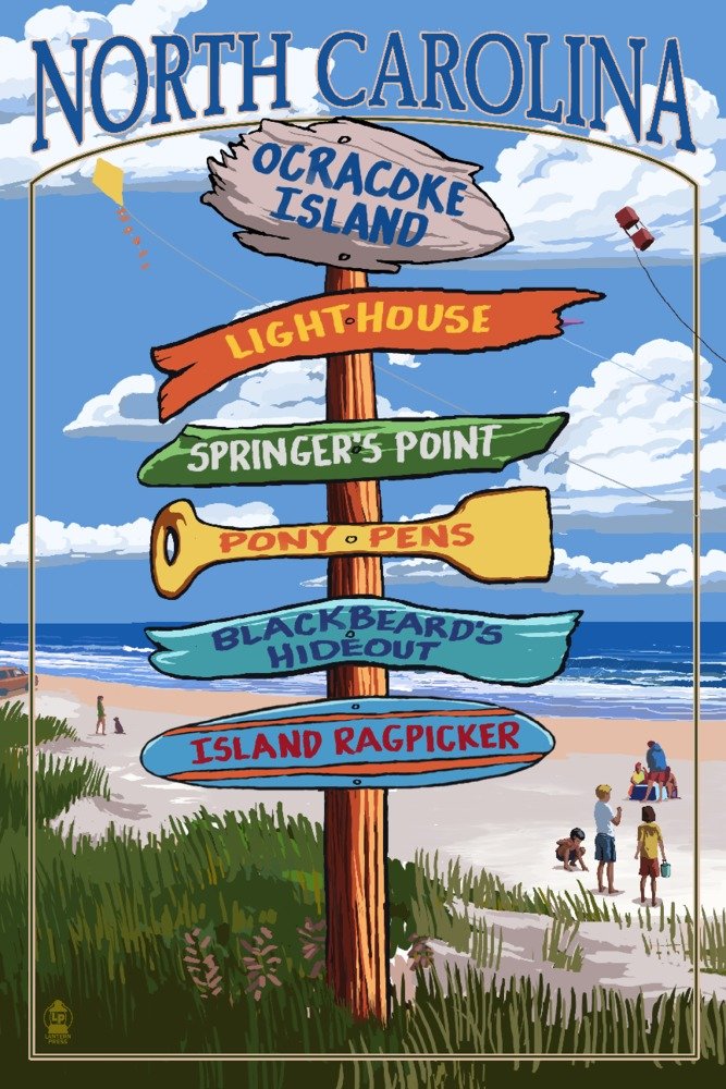 Ocracoke North Carolina Island Ragpicker Sign - 24x36 Gallery Quality Metal Wall Art Decor | Coastal Home Decor, Beach House Sign, Aluminum Wall Art for Living Room, Bedroom, or Office