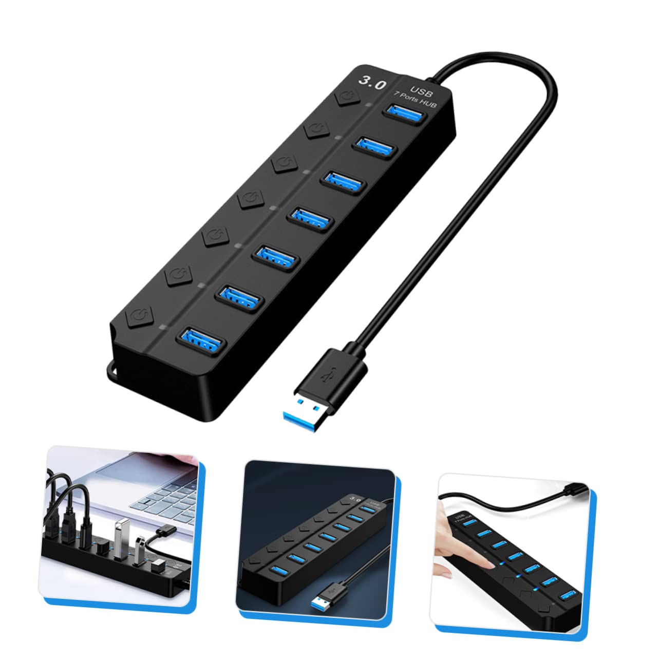 Jojofuny 3-Port USB Hub Expander Adapter with 7 Ports - High-Speed USB Extension Cable for Laptop, PC, Computer - Perfect for Home Office, Gaming & Multi-Device Charging