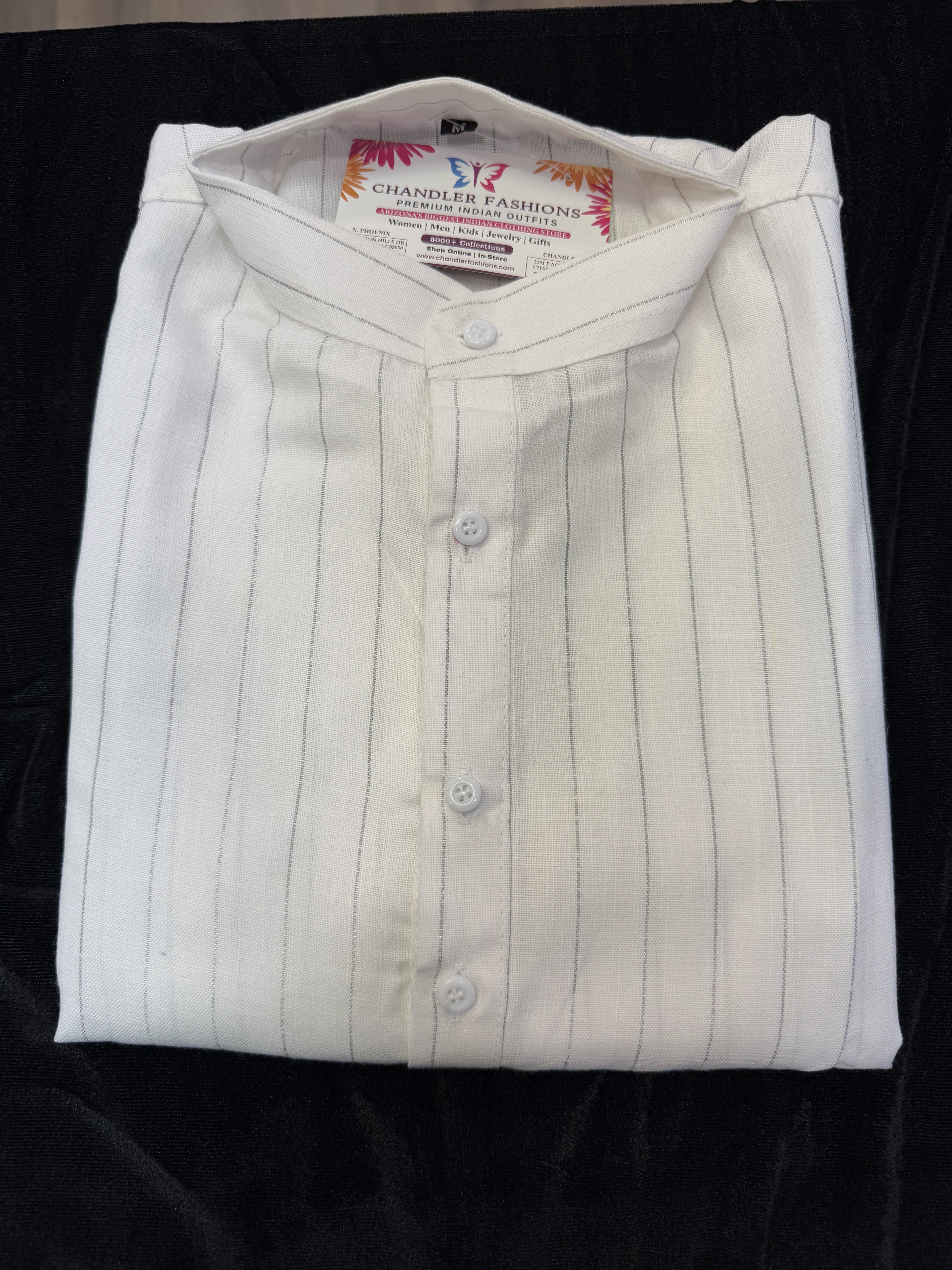 Stylish White Men's Kurta and Pajama Set - 100% Pure Cotton with Silver Weaving Lining - Perfect for Festivals, Weddings & Cultural Events