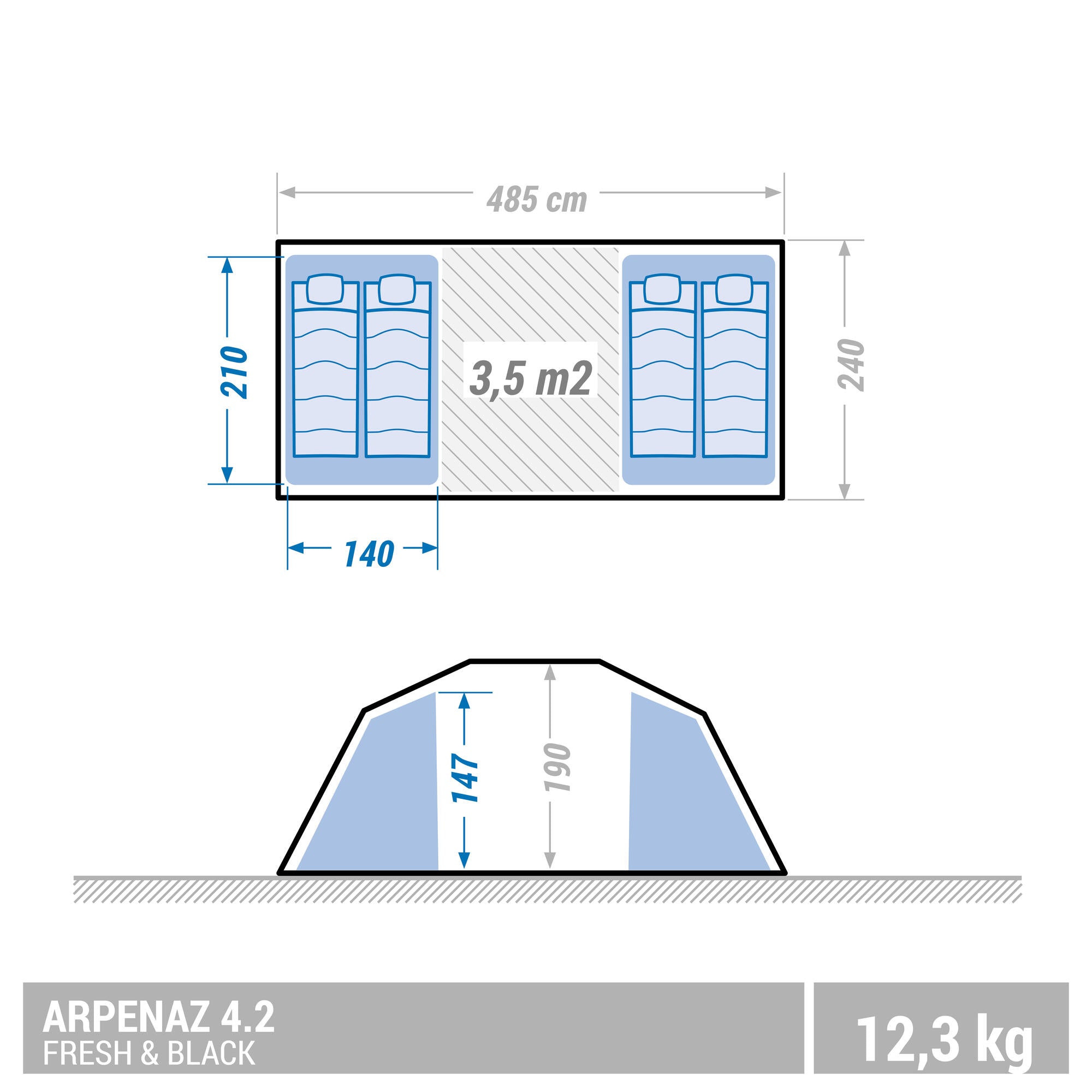 Quechua Arpenaz Fresh & Black Waterproof 4-Person 2-Room Family Camping Tent - Lightweight & Breathable for Outdoor Adventures, Hiking, and Backyard Camping