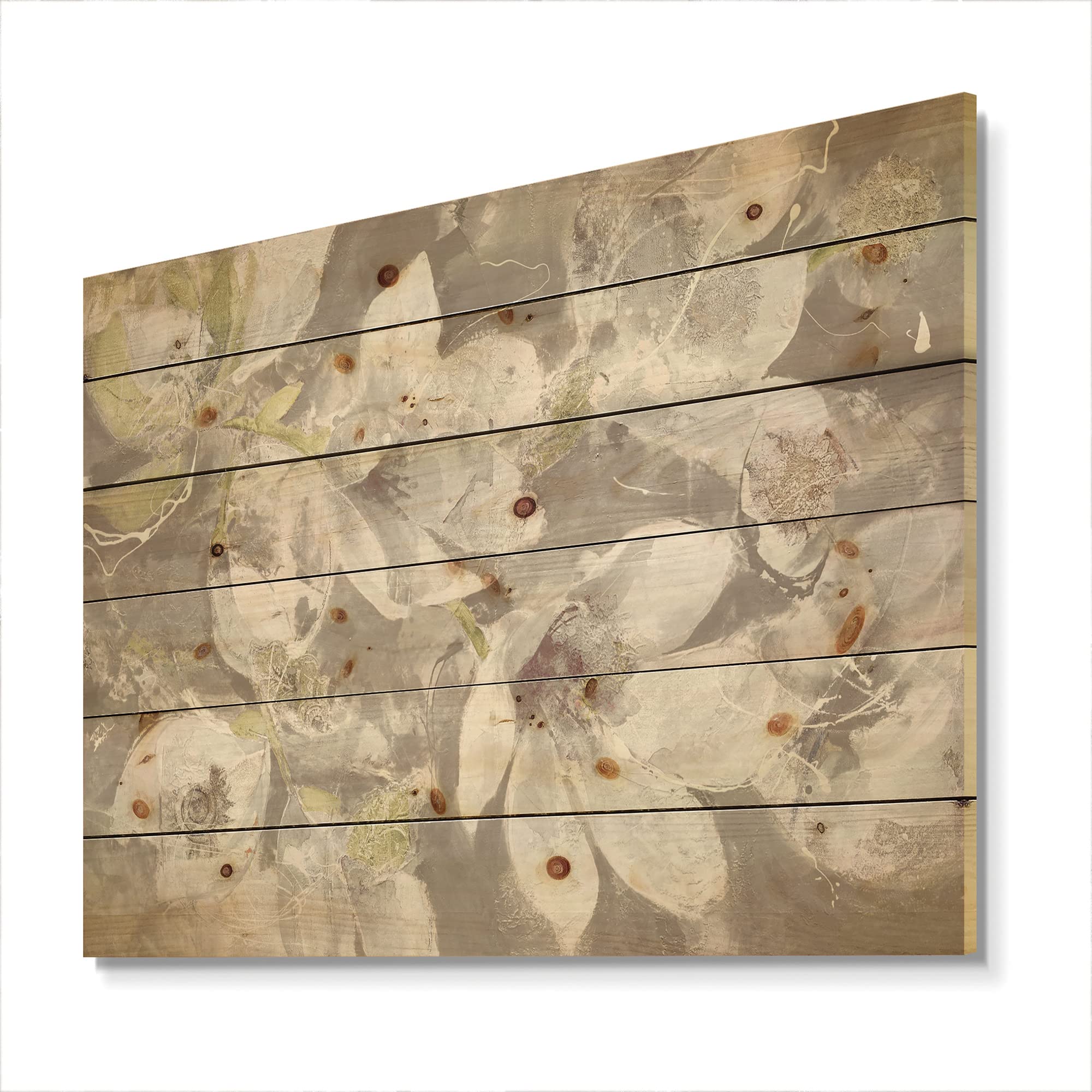 DesignQ Beige & Brown Blossoming Flowers Wood Wall Art - Traditional Wooden Decor, Large Abstract Wall Panels Printed on Natural Pine - Perfect for Living Room, Bedroom & Office Decor