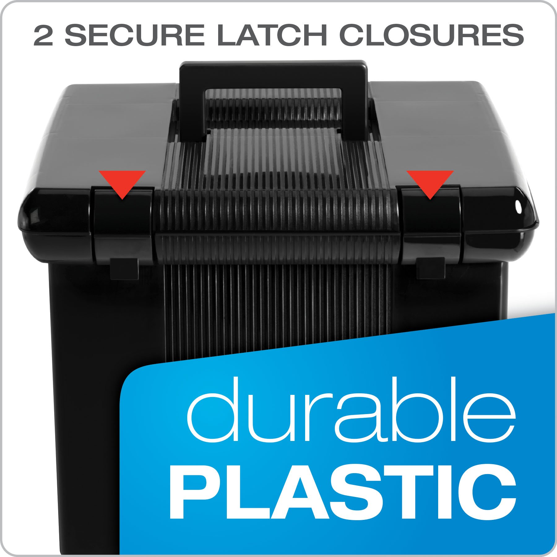 Pendaflex Portable File Box with File Rails - Simple Document Storage Organizer for Home & Office - Hinged Lid with Double Latch Closure - Includes 3 Black Letter Size Hanging Folders (41742AMZ) - Perfect for Organizing Bills, Tax Documents, and Office Files