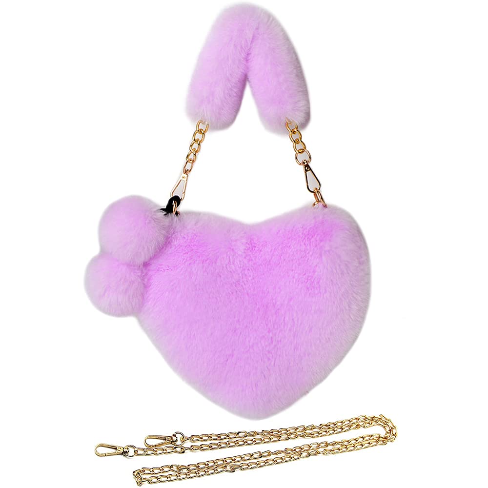 Rejolly Furry Heart Shaped Purse for Women & Girls - Soft Fluffy Faux Fur Small Shoulder Bag Clutch - Perfect for Parties, Dates, and Everyday Use