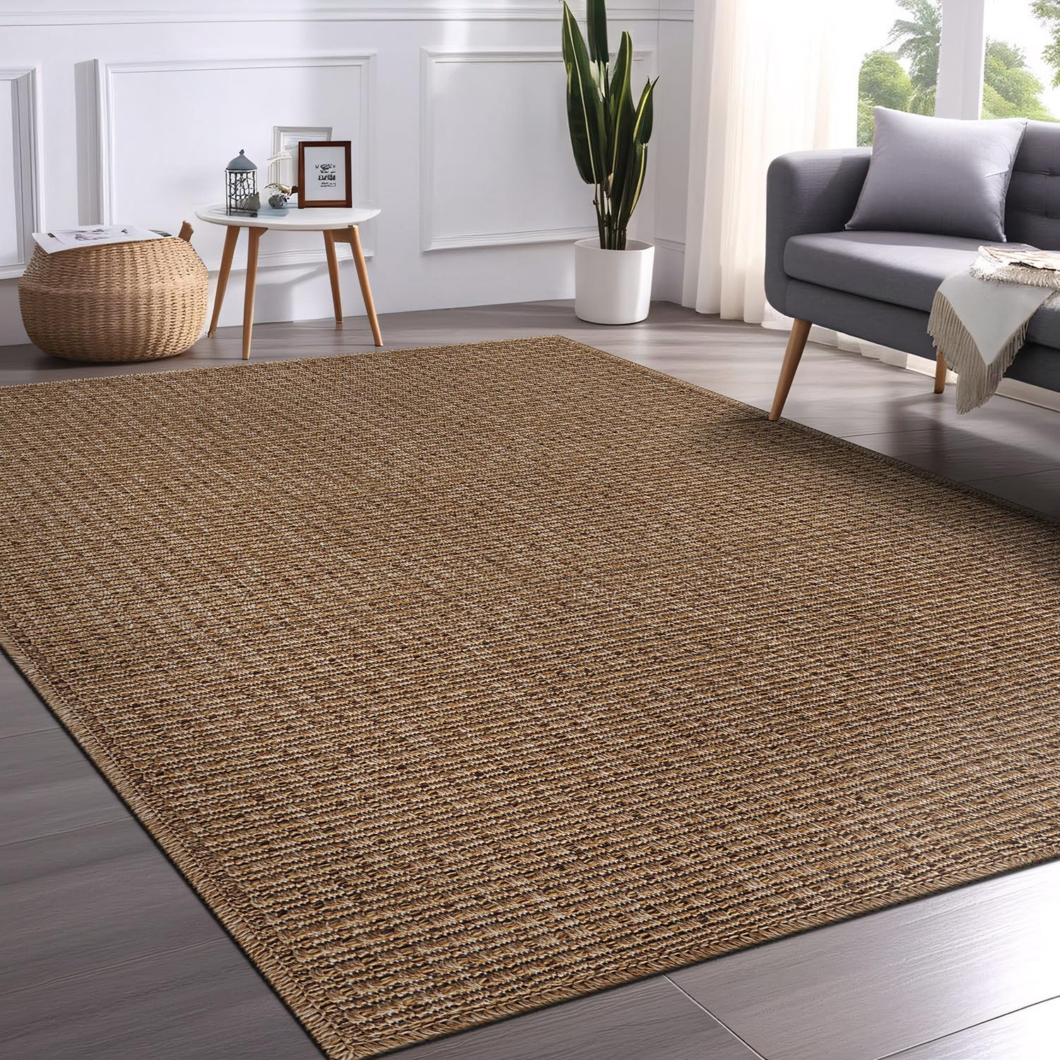 Beverly Jute Area Rug 5x7 - Natural, Washable & Durable Indoor/Outdoor Rug for Living Room, Dining Room, Patio, Office - Stain Resistant, Non-Shedding - Perfect for High Traffic Areas & Cozy Home Decor