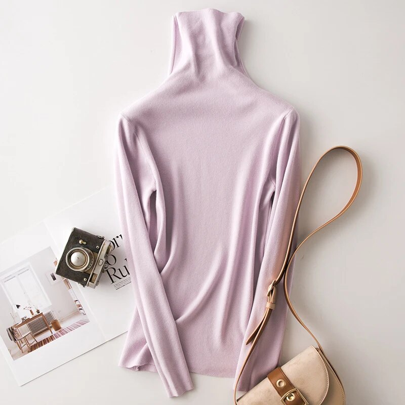 Women's Black Turtleneck Pullover Sweater - Slim Fit Long Sleeve Minimalist Knit Top for Fall Fashion | Casual Wear, Office Outfits & Layering Essential