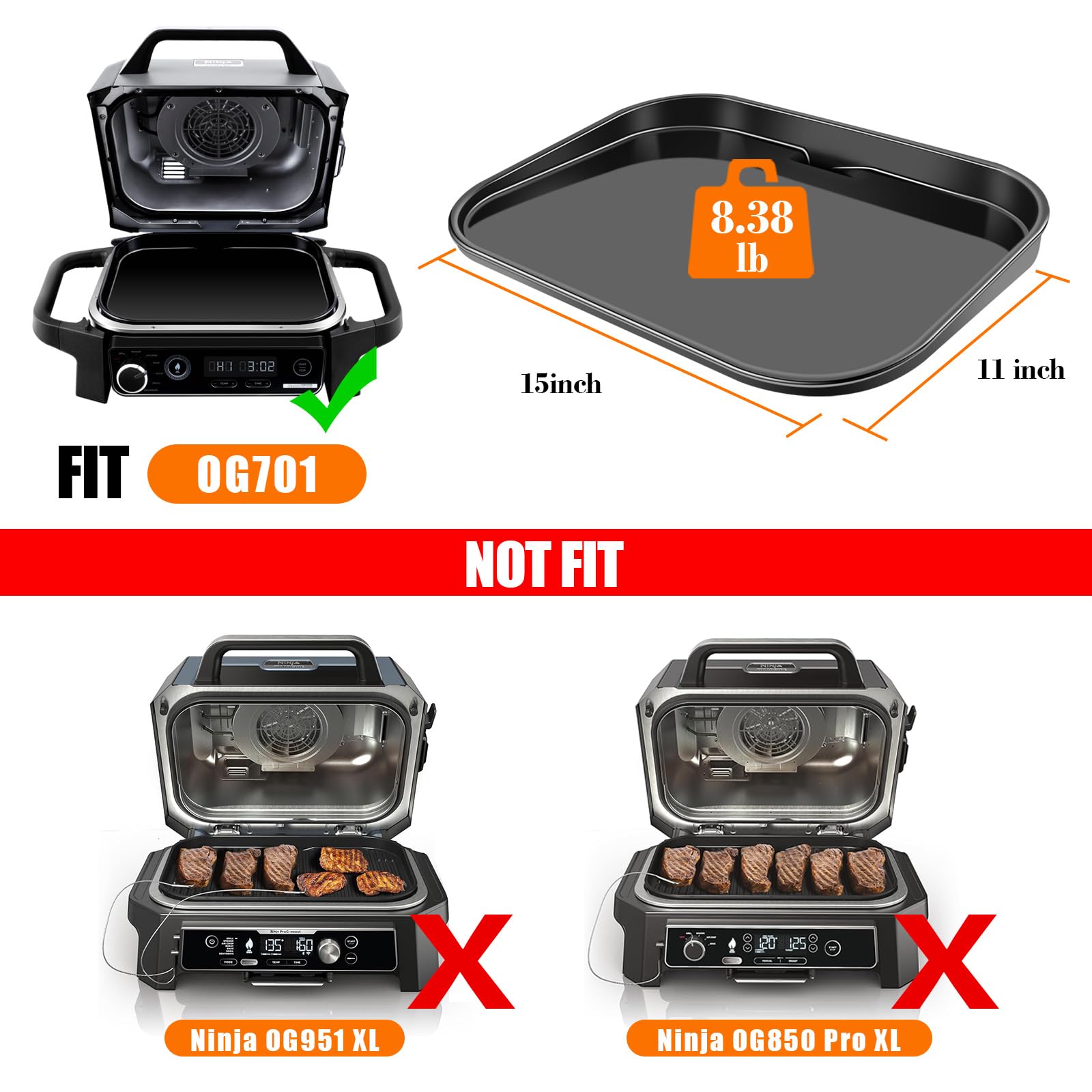 Cast Iron Griddle Plate for Ninja Woodfire Outdoor Grill OG700 Series - Ceramic Coated Flat Top Griddle Compatible with OG701 - Easy to Clean Grill Insert for Perfect Pancakes, Burgers & Steaks