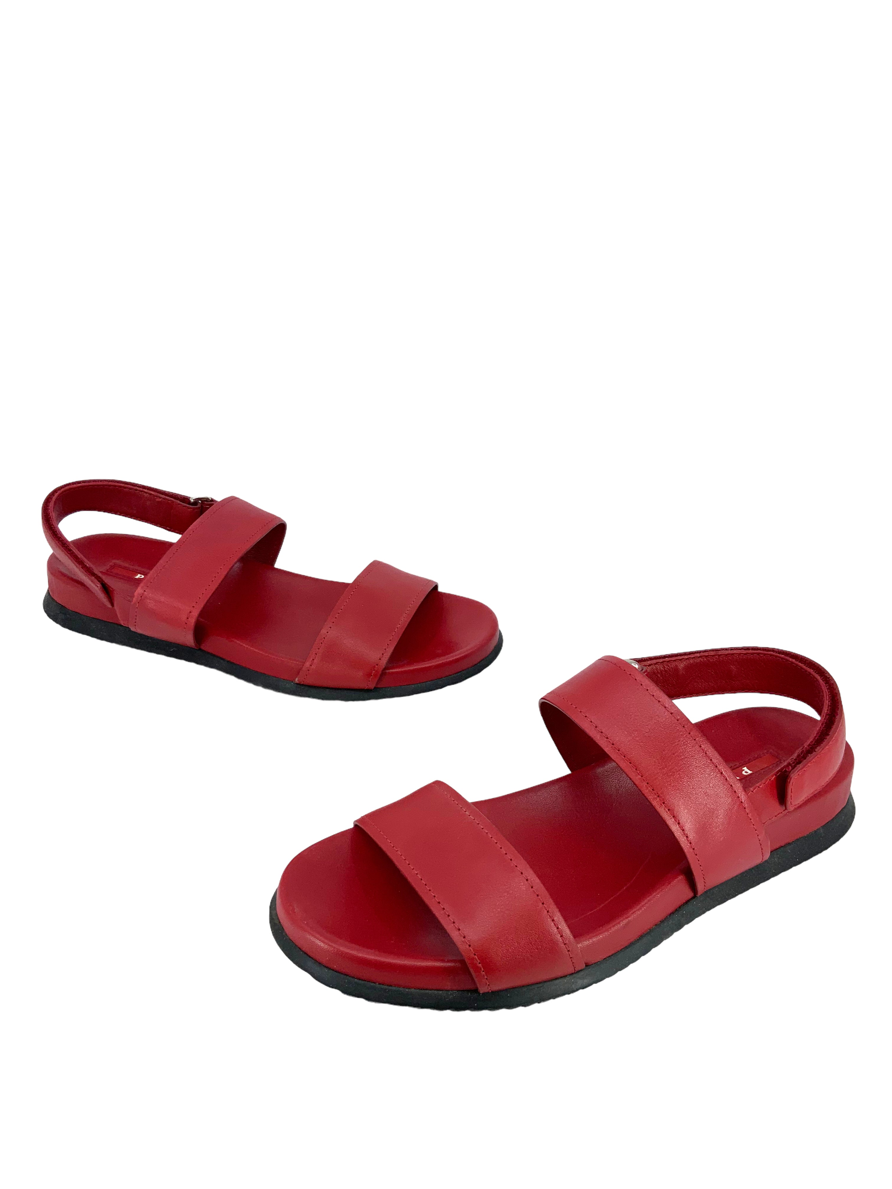 Prada Leather Velcro Ankle Strap Sandals Women's Size 7 | Comfortable Designer Shoes for Summer Outfits & Casual Wear