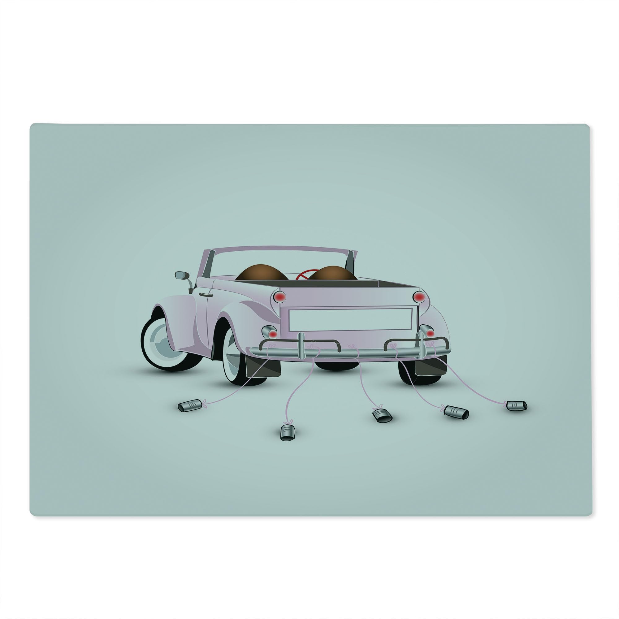 Ambesonne Cars Themed Wedding Cutting Board - Just Married Open Roof Top Car Love Print for Bride & Groom - Large Pink & White Tempered Glass Serving Board - Perfect for Wedding Gifts, Bridal Showers & Kitchen Decor