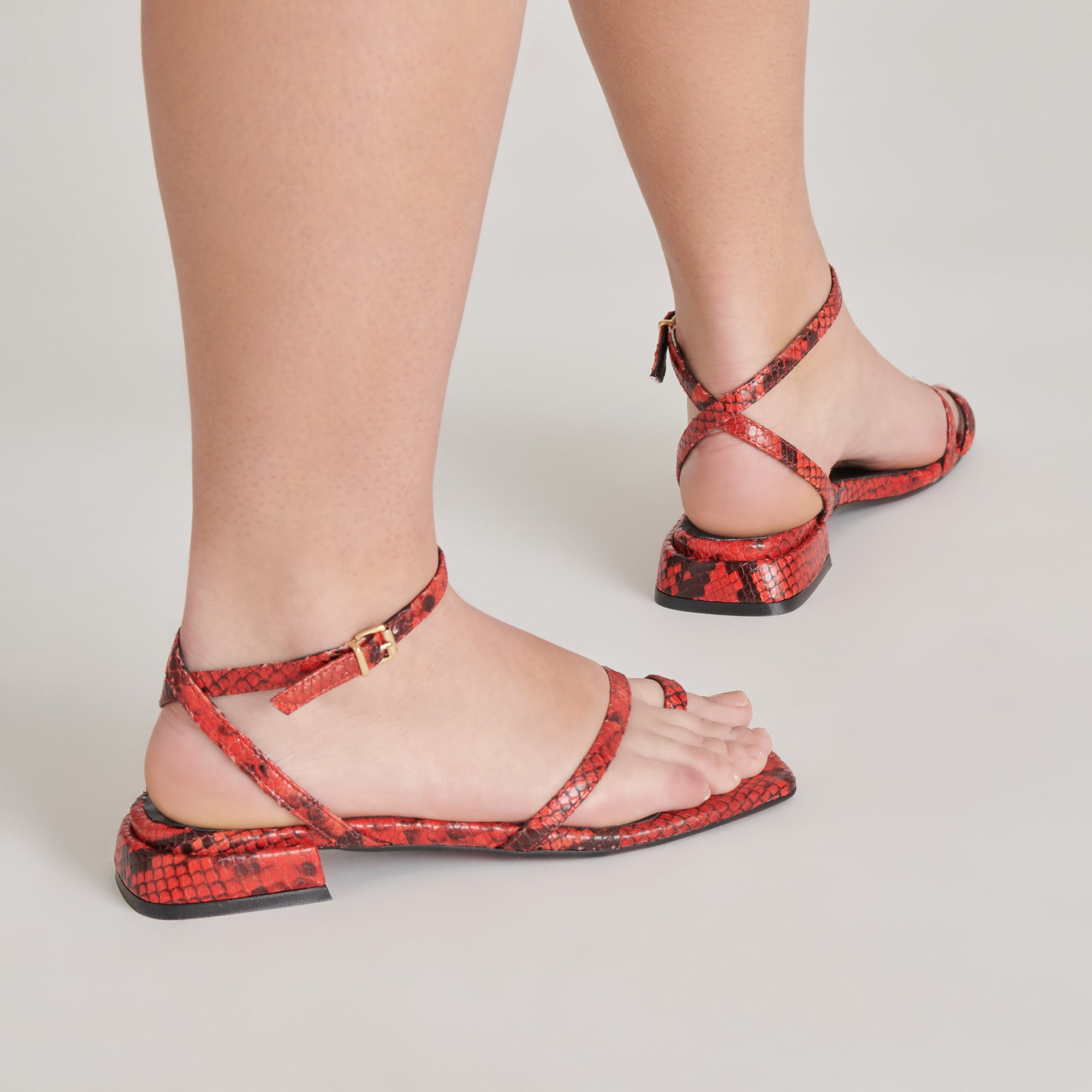 LEXI Women's Red Snake Embossed Sandals - Fashionable Comfortable Slide Sandals for Summer, Beach, and Casual Outings