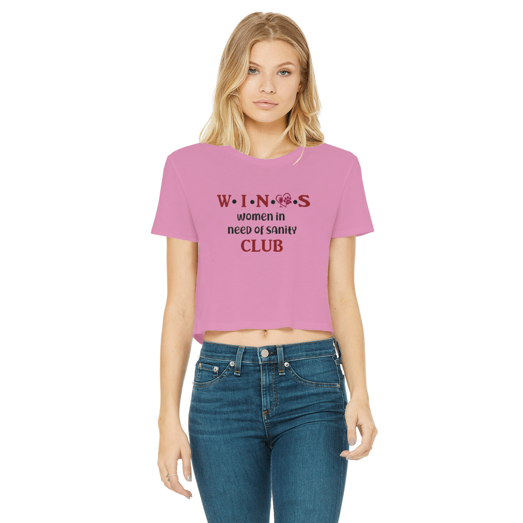 WineyBitches.Co Winos Club Classic Women's Cropped Raw Edge T-Shirt | Vintage Style Tee for Wine Lovers | Casual Outfit for Girls Night Out & Wine Tasting Events