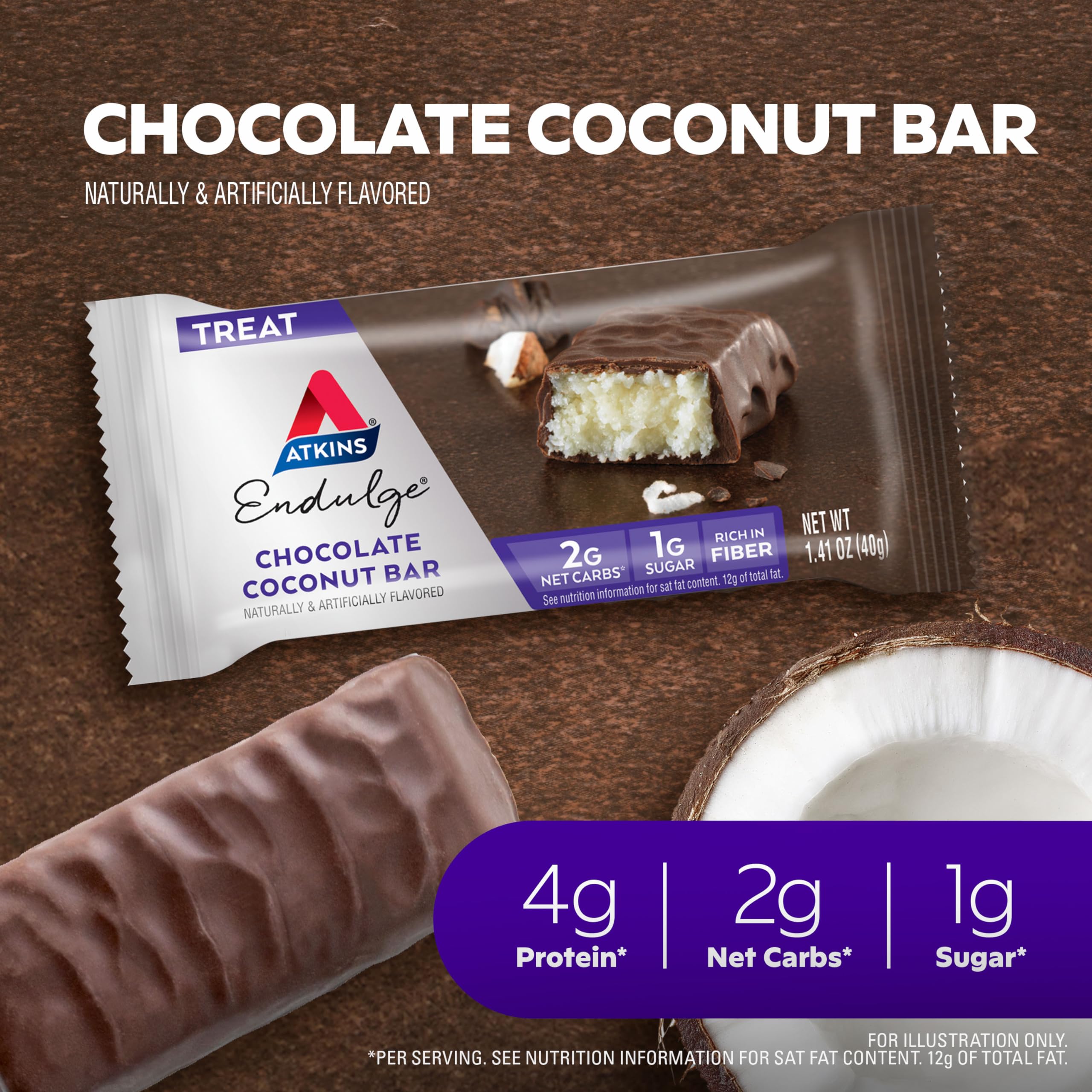 Atkins Endulge Chocolate Coconut Bar - Low Sugar High Fiber Protein Snack (16 Count) | Keto Friendly Dessert for Weight Loss & Healthy Lifestyle | Perfect for On-the-Go Energy & Post-Workout Recovery