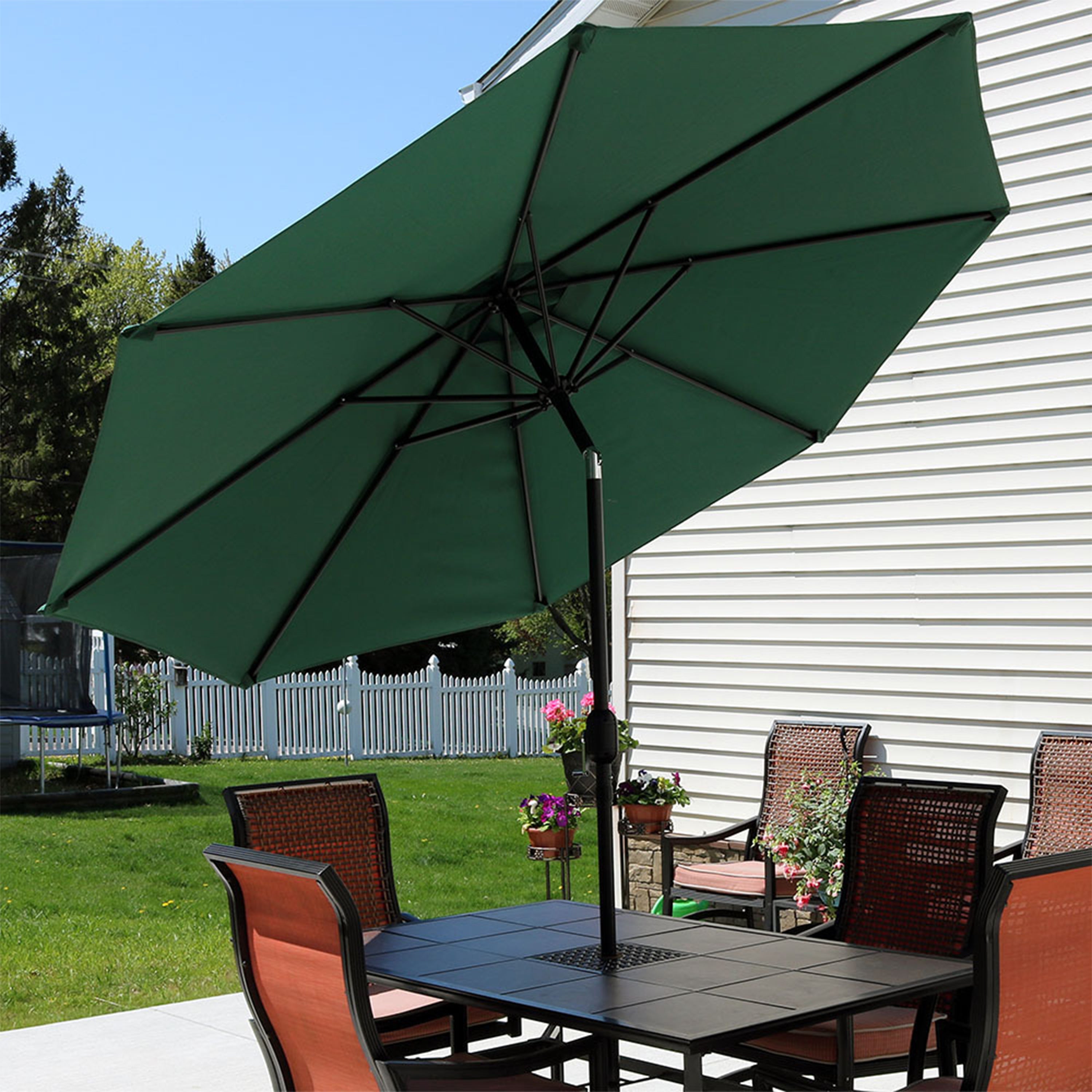 Sunnydaze 9-Foot Aluminum Outdoor Patio Umbrella with Tilt & Crank - Heavy Duty Sun Shade for Poolside, Backyard, Deck, and Garden