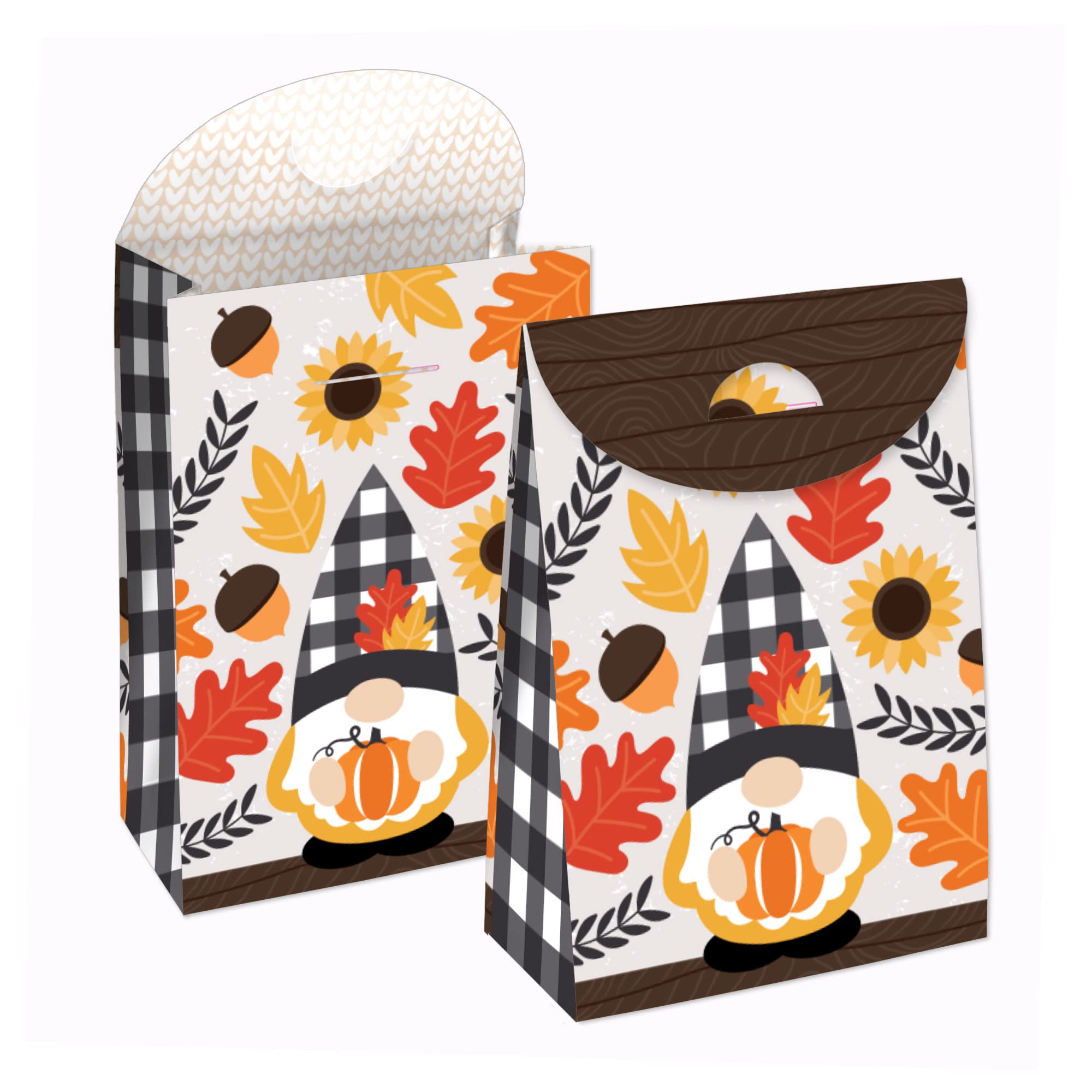 Big Dot of Happiness Fall Gnomes - Autumn Harvest Gift Favor Bags (Set of 12) - Perfect for Halloween Party Favors, Thanksgiving Decorations & Seasonal Home Decor
