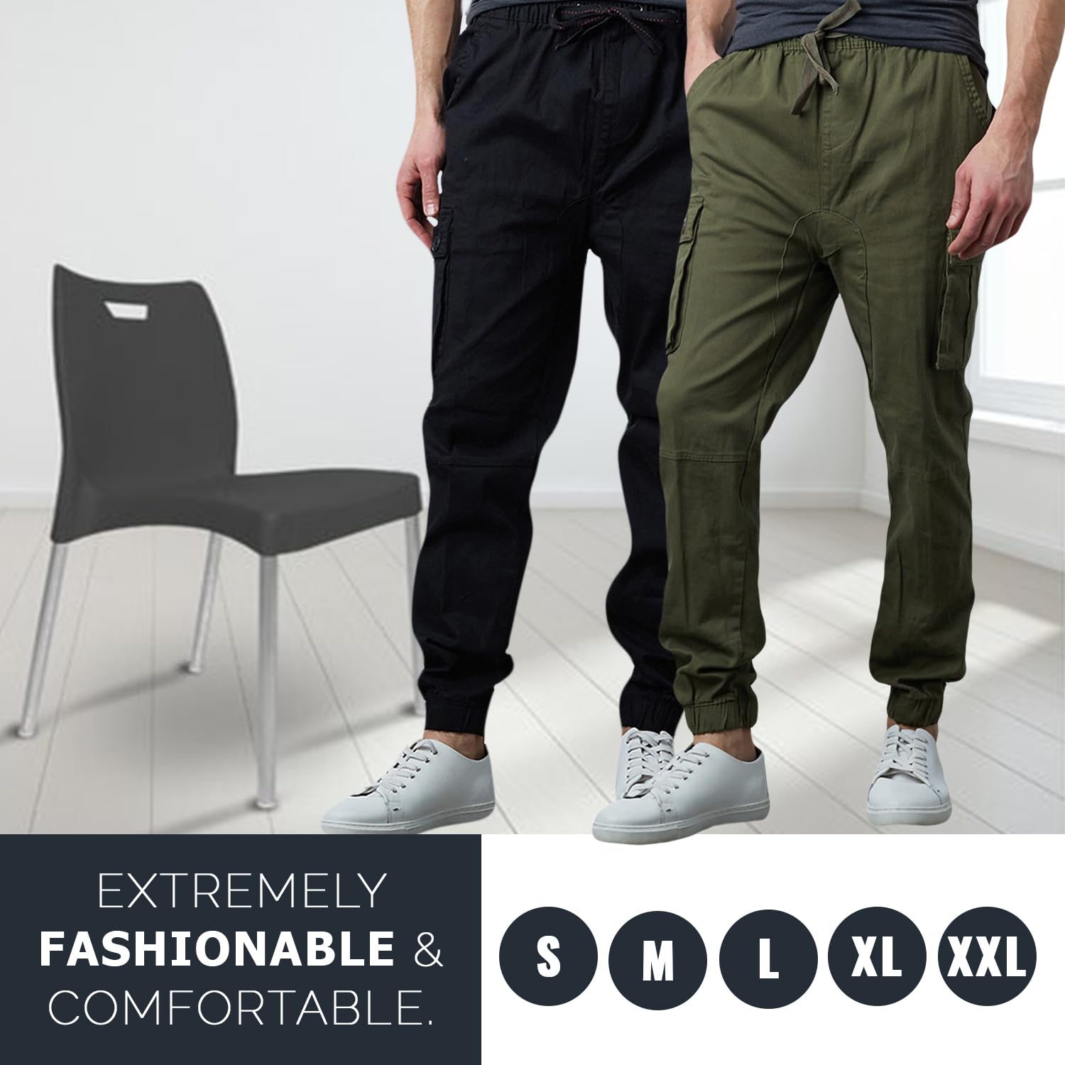 Men's Cotton Twill Cargo Joggers - Stretch Multi-Pocket Drawstring Pants for Casual Wear, Lounge & Outdoor Activities (2-Pack) | Perfect for Gym, Travel & Everyday Comfort