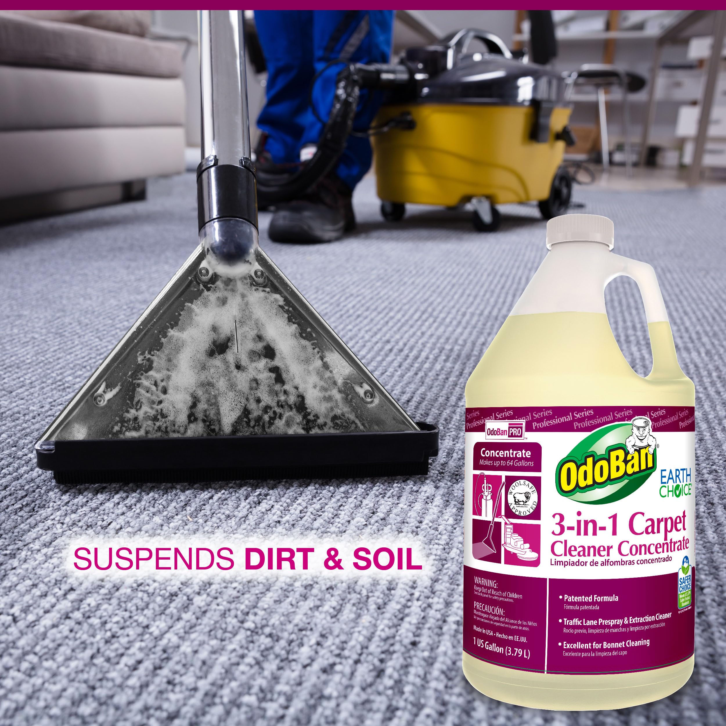 OdoBan Professional 3-in-1 Carpet Cleaner Concentrate - 1 Gallon | Eliminates Odors, Stains & Bacteria | Perfect for Home, Office & Pet Areas
