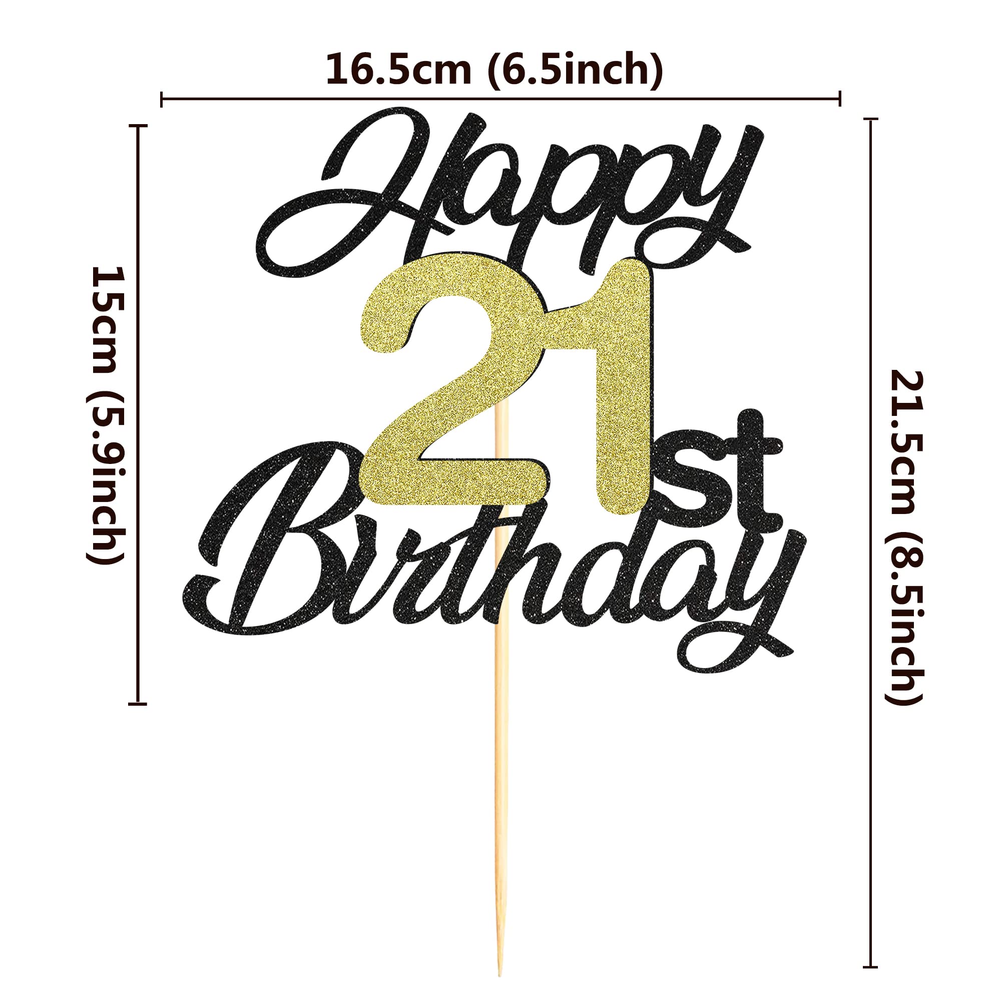 Elegant Black & Gold Glitter 21st Birthday Cake Topper - Premium Happy 21st Birthday Cake Decorations for Women & Men - Perfect for Birthday Parties, Anniversaries & Celebrations