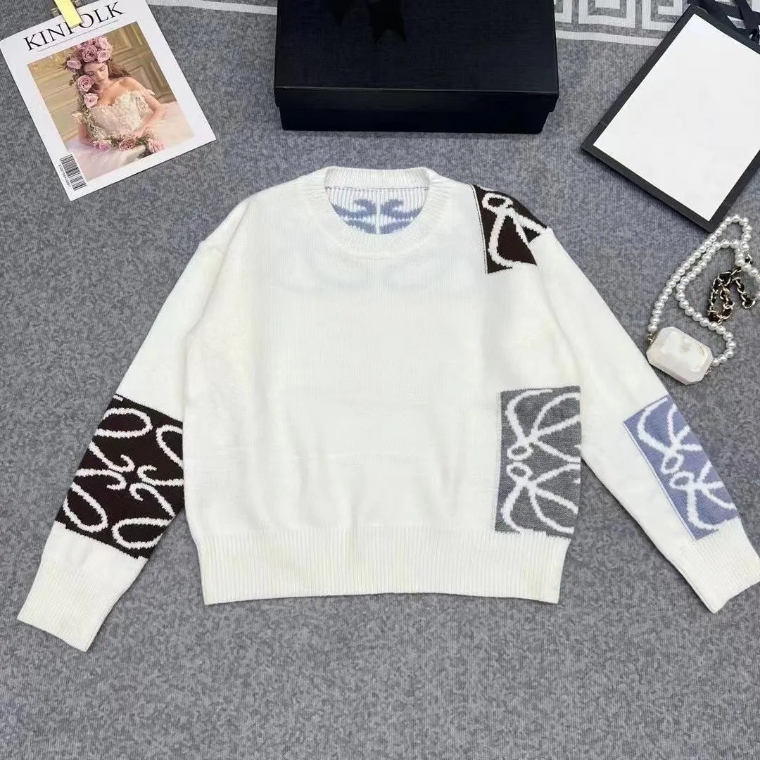 2024 Korean Loose Knit Pullover Sweater Women's - Winter Autumn V-Neck Long Sleeve Chic Tops White Knitted Sweatshirt for Casual Outfits & Office Wear