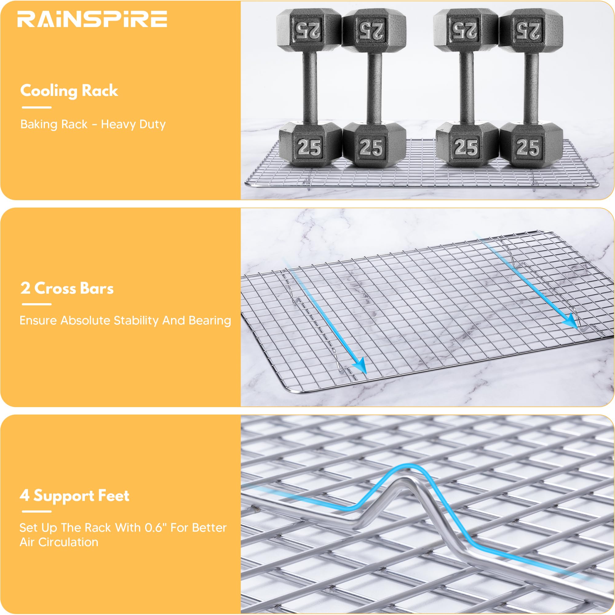 Premium Stainless Steel Cooling Rack Set (2-Pack) - Heavy Duty Oven Safe Baking & Cooking Wire Rack - Fits Quarter Sheet Pans 8.5