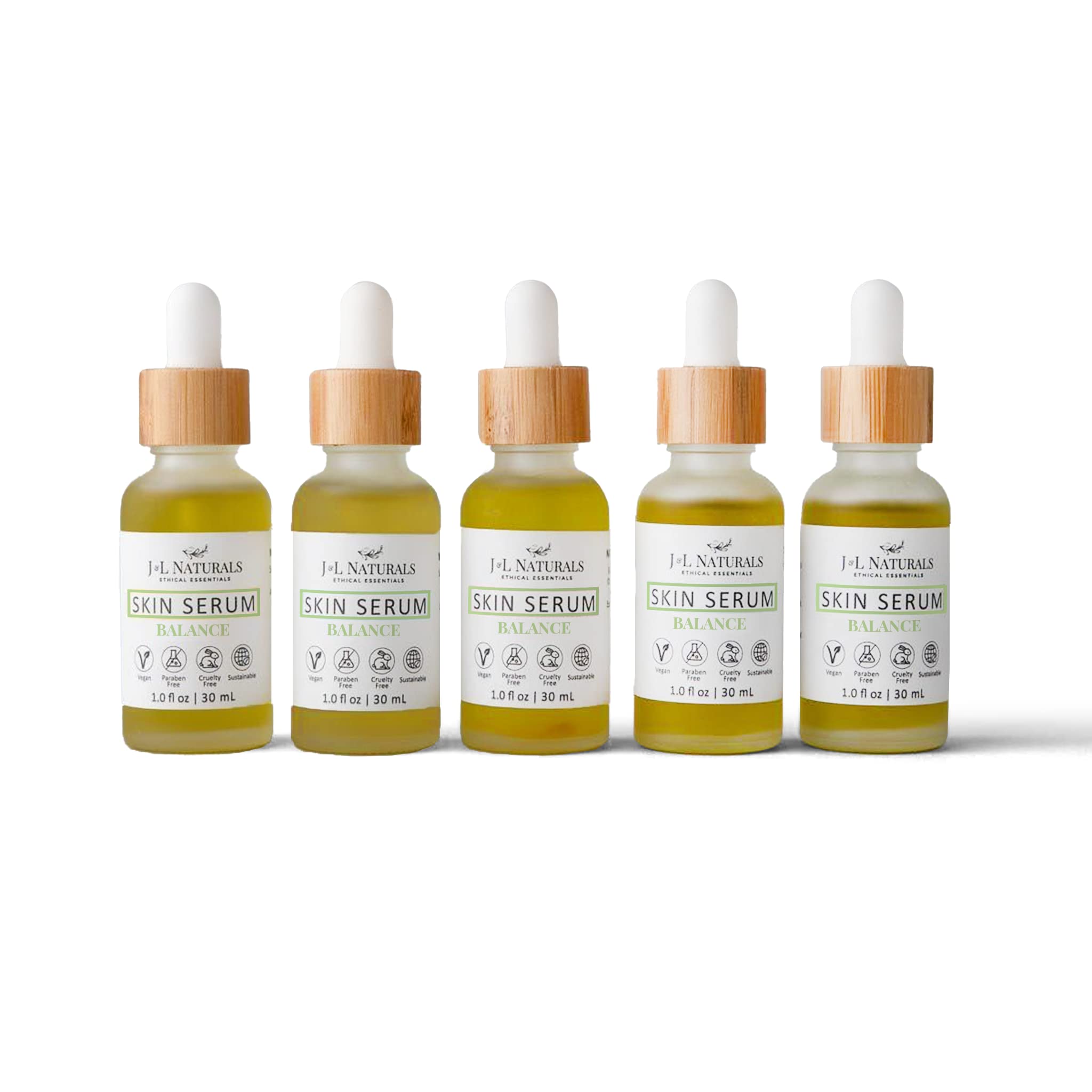 J&L Naturals Organic Face & Body Oil - Jojoba, Grapeseed & Sunflower Oil Blend for Oily, Sensitive, Dry, Combination & Mature Skin - 1 Fl Oz (5 Pack) - Hydrates, Nourishes & Balances Skin - Perfect for Daily Skincare Routine & Nighttime Moisturizing