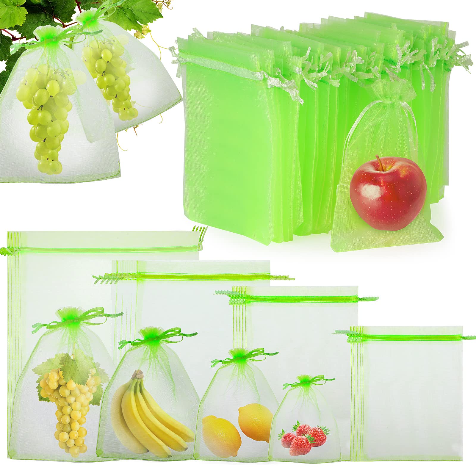 60 Pcs Fruit Protection Bags with Drawstring - Breathable Mesh Netting for Fruit Trees, Plants, Flowers & Vegetables (6x4 Inch) - Perfect for Apple, Peach, Pear & Berry Protection in Gardens & Orchards