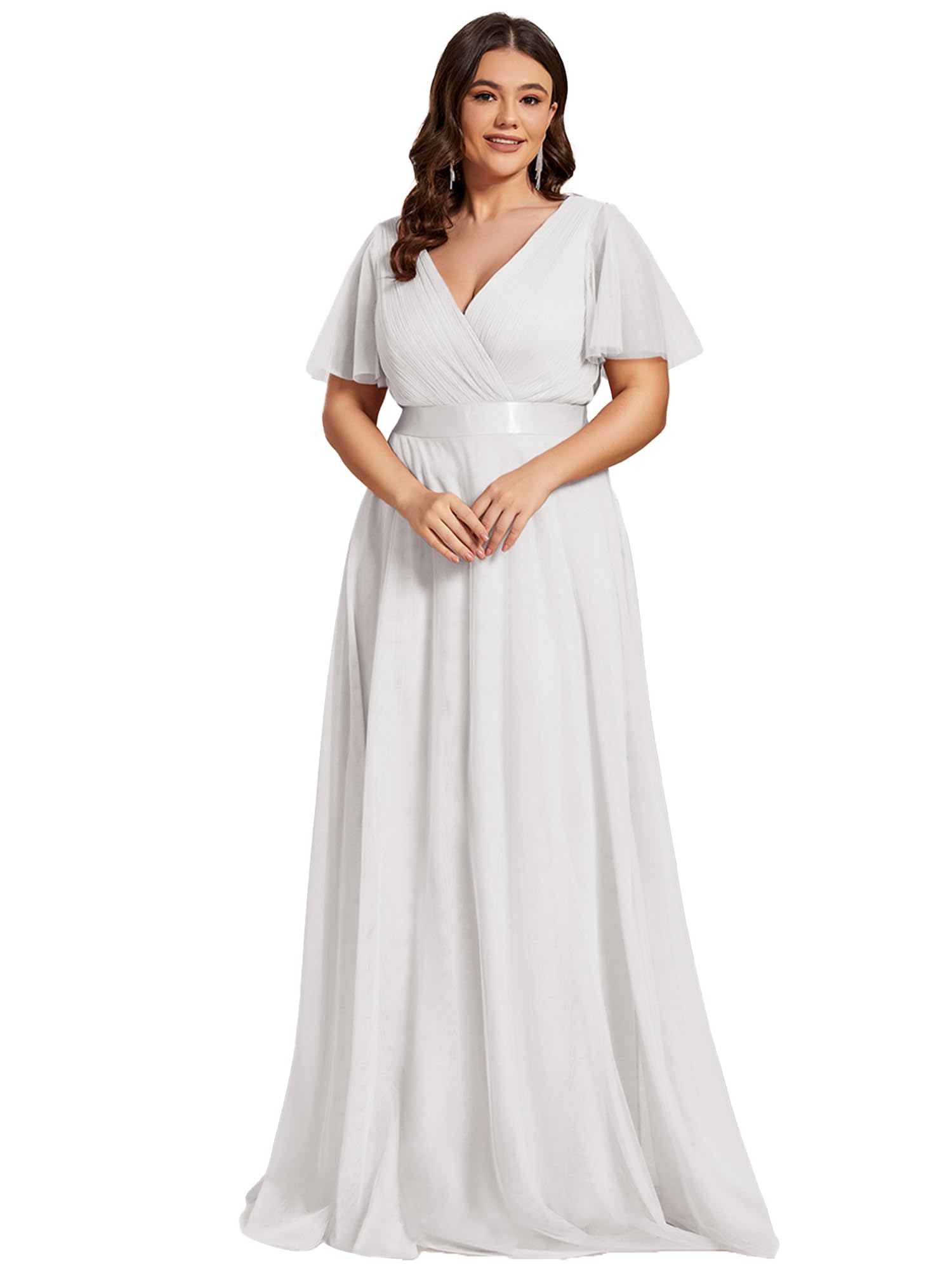 Ever-Pretty Women's Plus Size Evening Dress with Double V-Neck & Empire Waist - Front Wrap Design for Special Occasions, Prom, Wedding Guest & Formal Events (Style 07962)