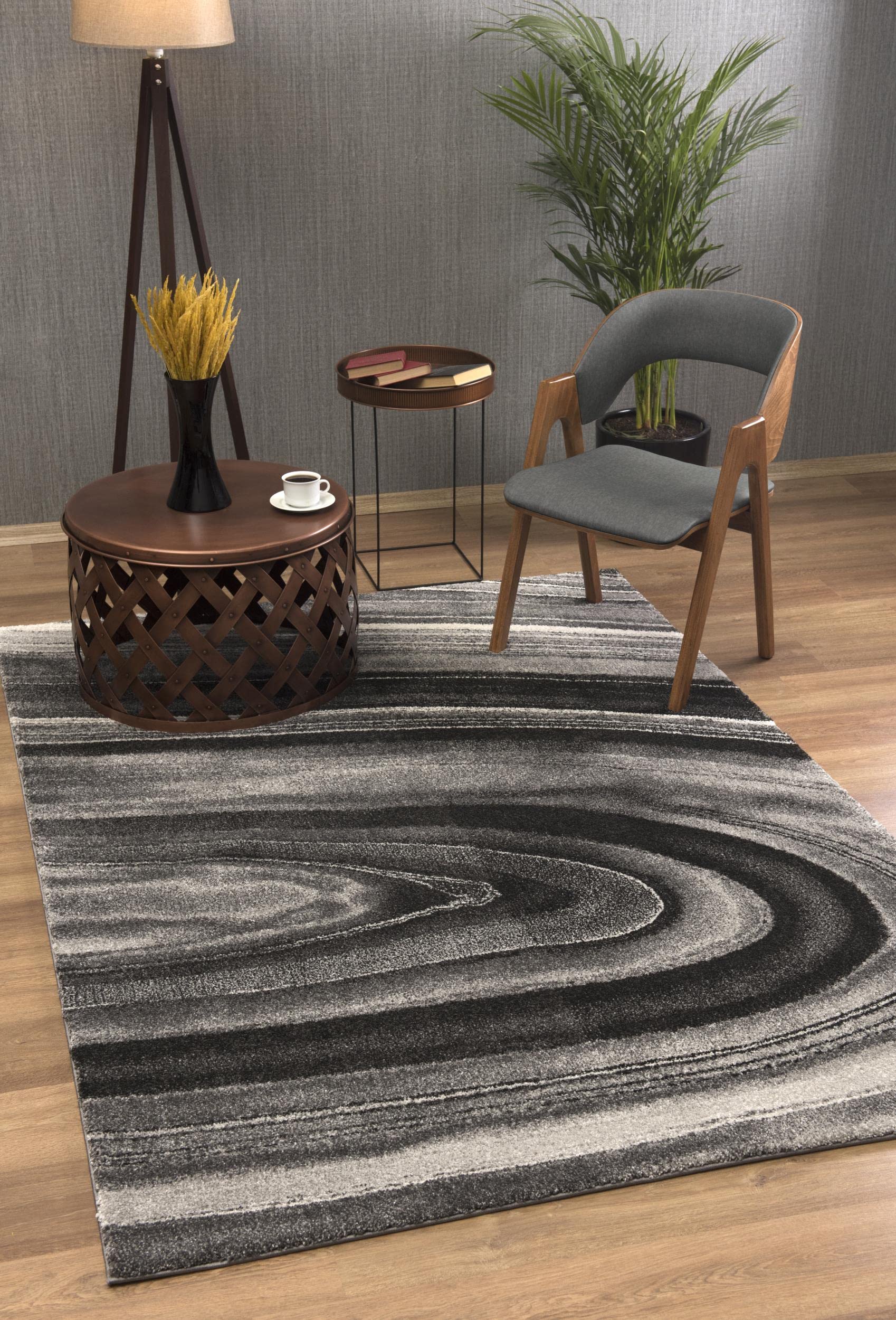 Premium New Zealand Plush Contemporary Scandinavian Grey Black Indoor Area Rug - 8' x 10' Soft & Durable for Living Room, Bedroom, Dining Room, Kitchen - Perfect for Cozy Home Decor & Modern Interior Design