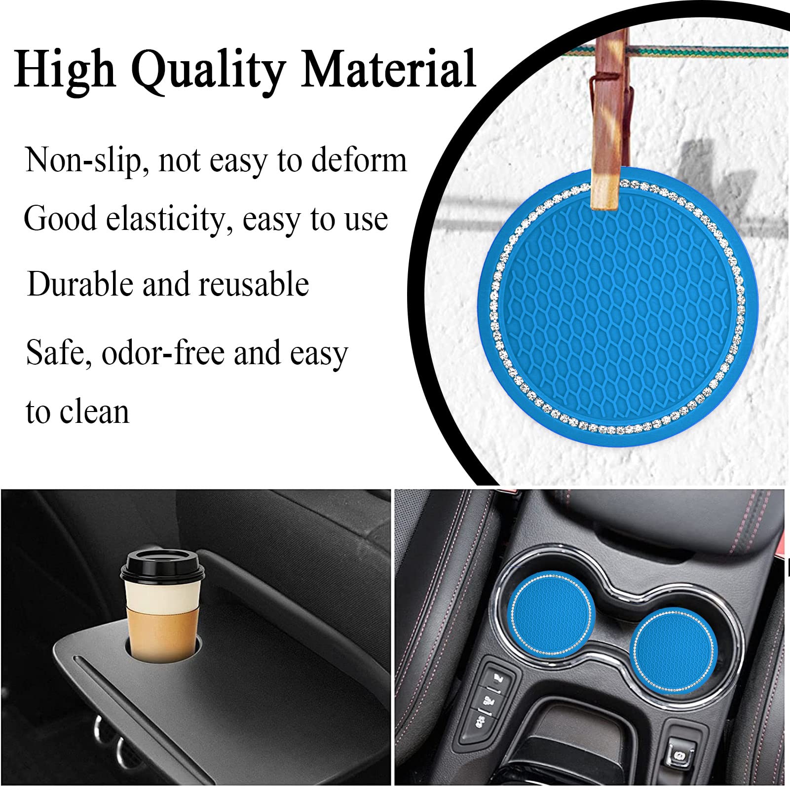 6pcs Fluffy Steering Wheel Cover Set for Women with Shoulder Straps, Faux Fur Keychain & Bling Car Coasters, Universal 15Inch Royal Blue Car Interior Decor for Winter Comfort & Stylish Driving