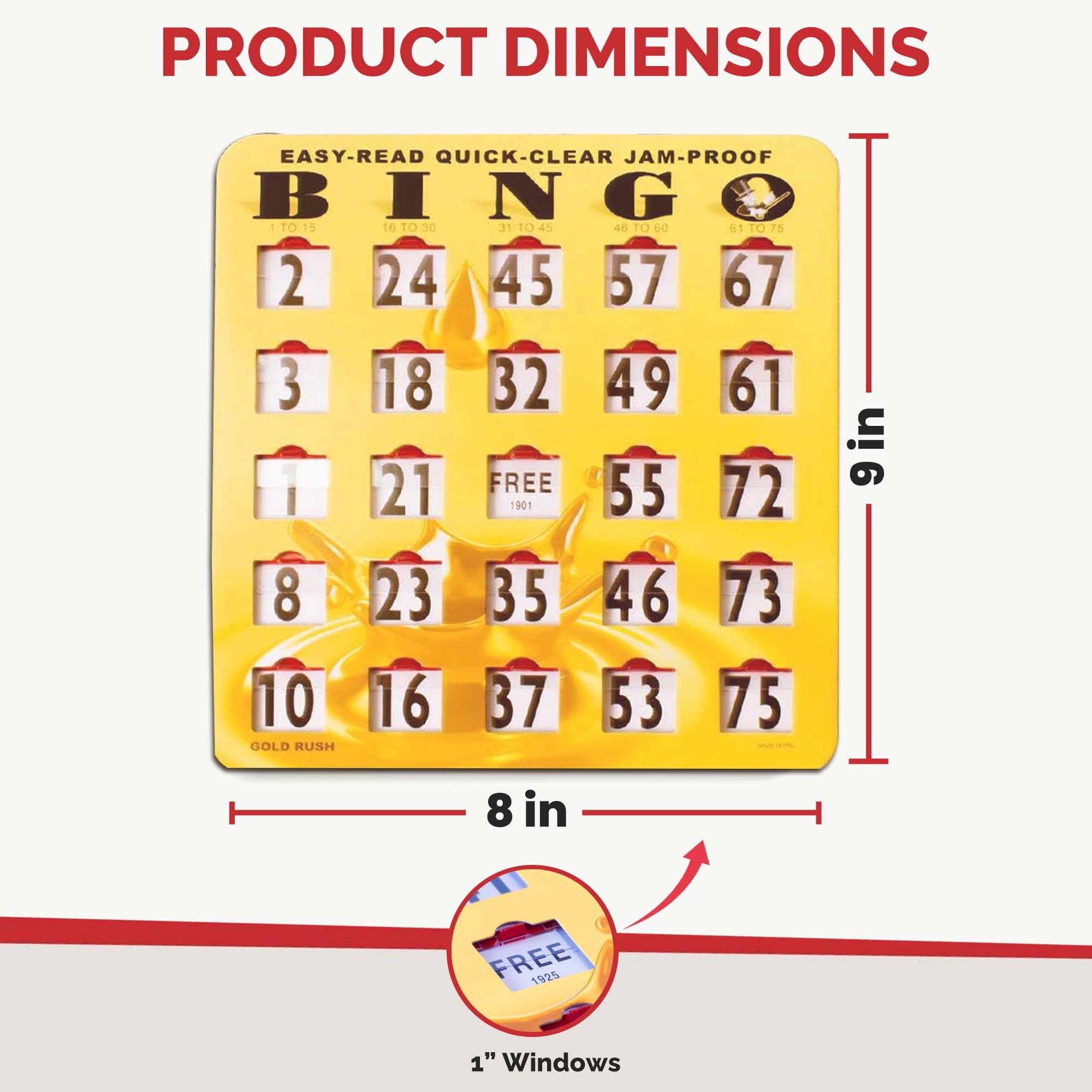MR CHIPS Jam-Proof Easy-Read Quick-Clear Large Print Fingertip Slide Bingo Cards with Sliding Windows - 100 Pack Gold Rush Style | Perfect for Bingo Nights, Senior Activities, Family Game Nights & Casino-Themed Parties | Ideal for Bingo Halls, Retirement Communities, and Home Entertainment