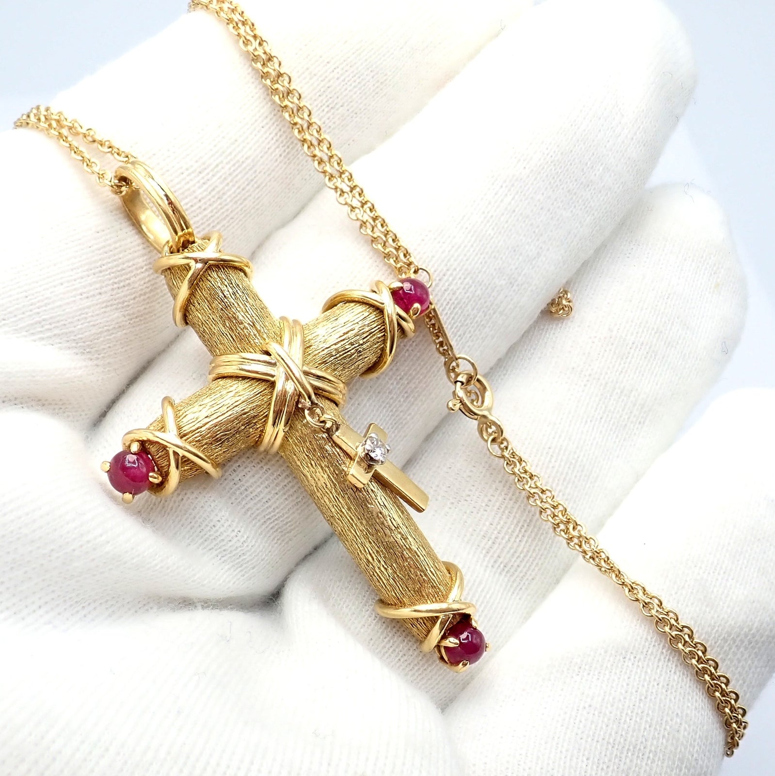 Tiffany & Co Schlumberger 18k Yellow Gold Ruby Diamond Cross 24