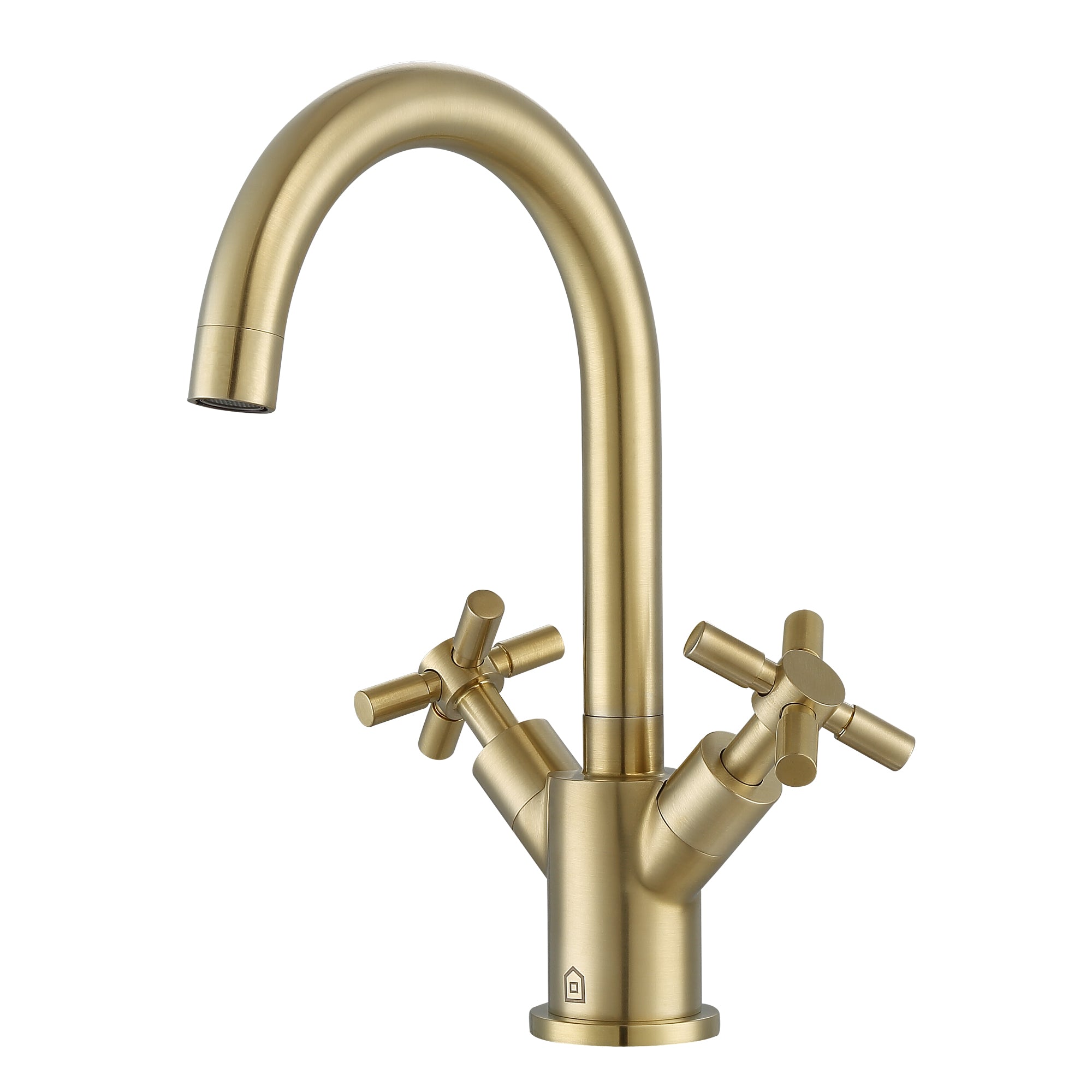 Ancona Prima Cross Handle 1 Hole Bathroom Faucet in Brushed Champagne Gold - Modern Single Hole Bathroom Sink Faucet for Vanity, Powder Room & Guest Bath (Brushed Gold Finish)