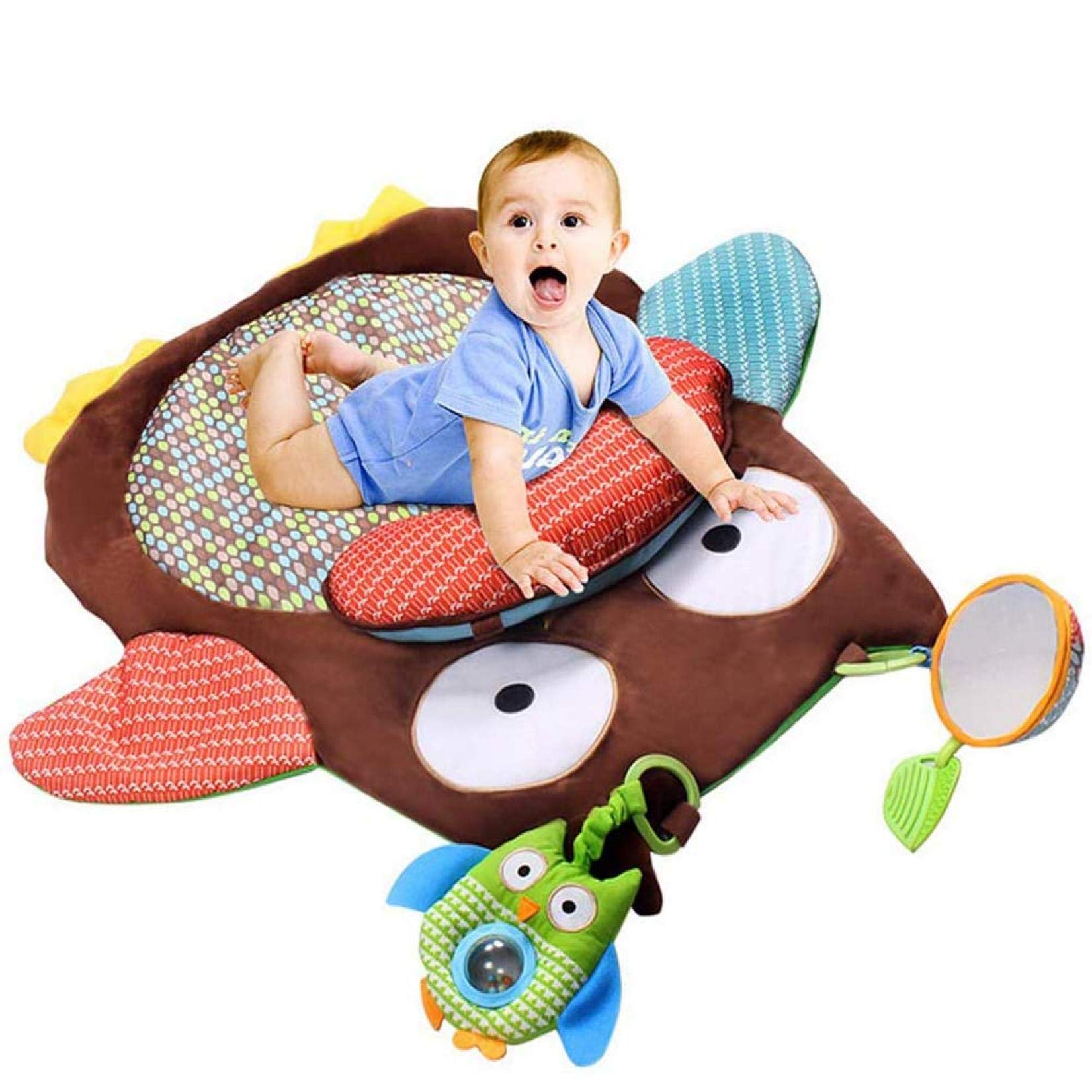 Adorable Cartoon Owl Baby Play Mat with Safety Mirror & Hanging Toys - Soft Tummy Time Crawling Activity Mat for Newborns & Infants - Perfect for Nursery, Daycare & Developmental Playtime