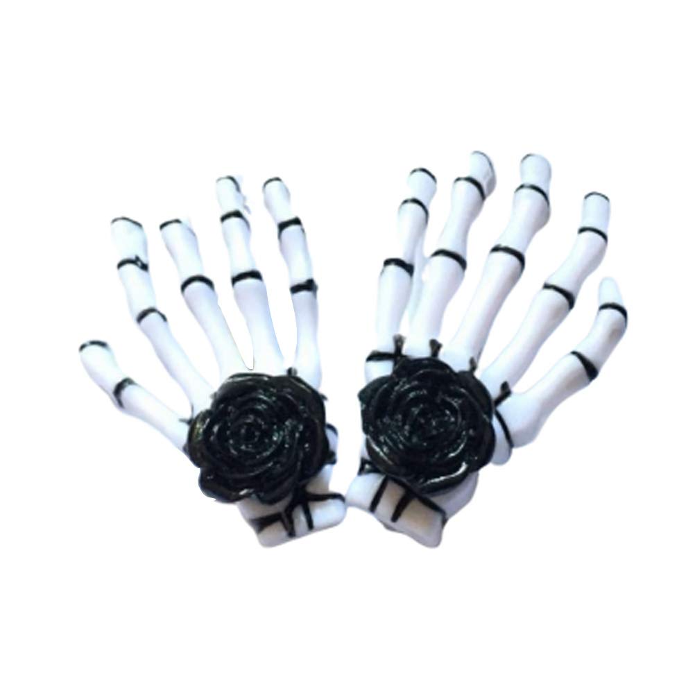 PRETYZOOM Women's Skull Hair Clip Set - 1 Pair Black & White Rose Skeleton Hairpins for Girls, Hair Accessories for Gothic, Punk, Halloween & Cosplay Styles