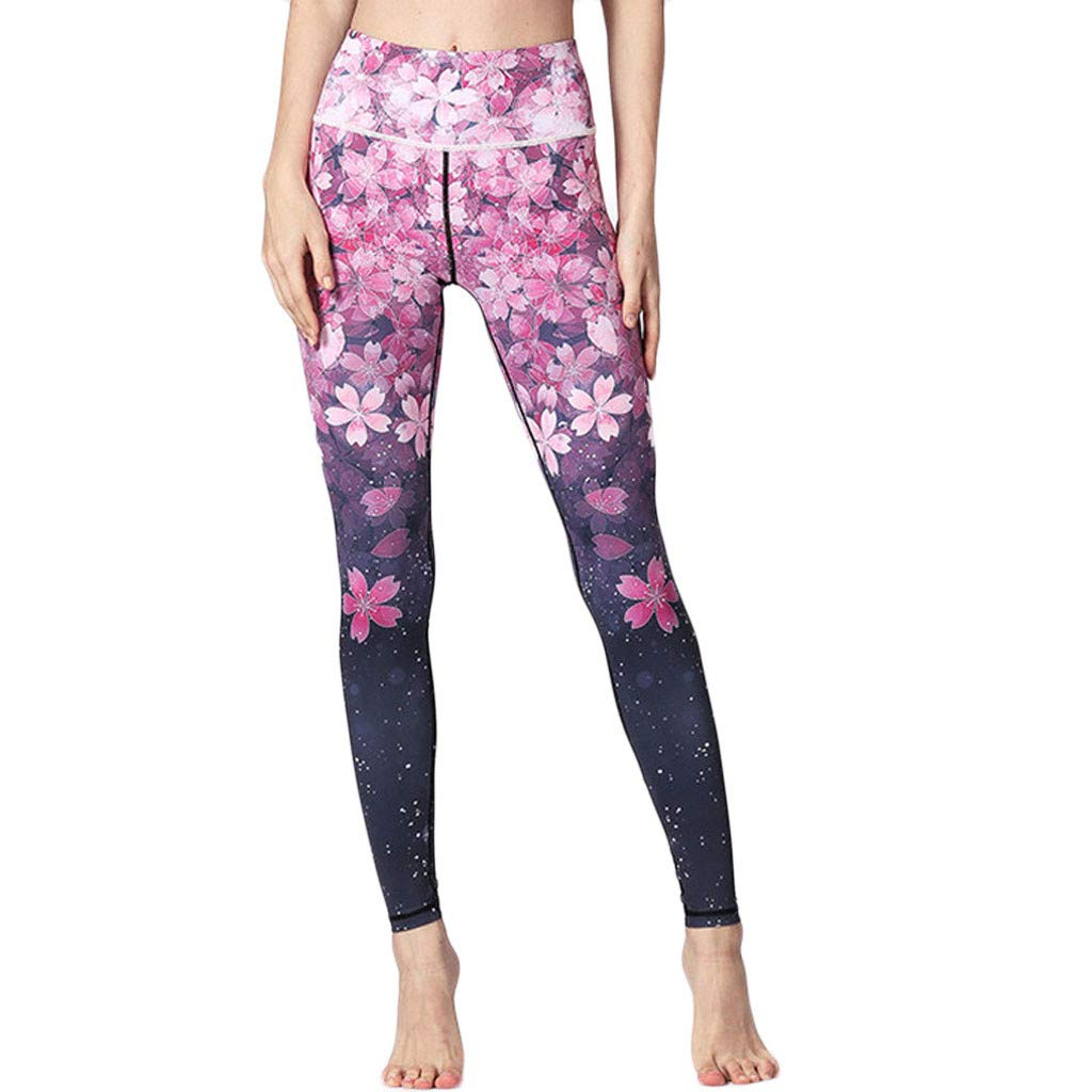 LEKODE Women's High Waist Yoga Pants - Floral Print Workout Leggings for Yoga, Gym, Running & Lounge