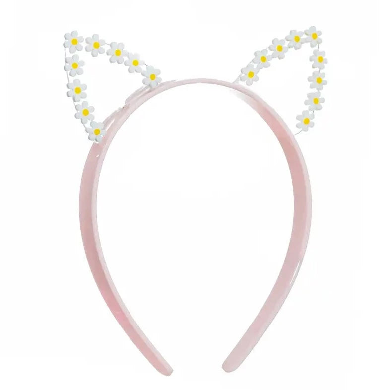 Lilies & Roses NY Daisy Cat Ears Headband - Cute Floral Hair Accessory for Women, Cosplay, Halloween & Costume Parties