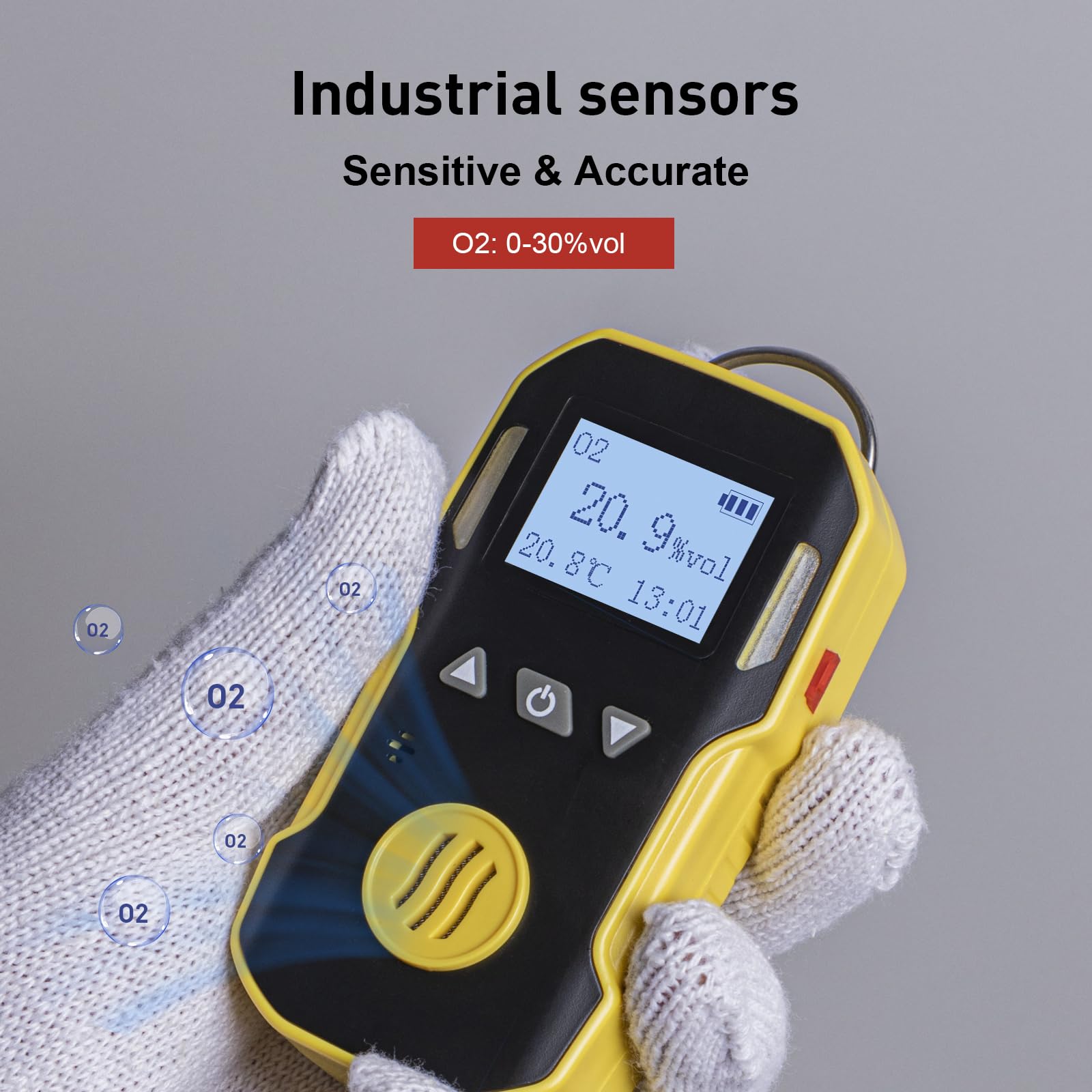 BOSEAN Portable Oxygen Gas Detector - O2 Gas Monitor with Audio, Visual & Vibration Alarms - Rechargeable Gas Tester with Temperature Sensor, LED Backlight & Clip - Perfect for Industrial Safety, Mining, Confined Spaces & Home Use