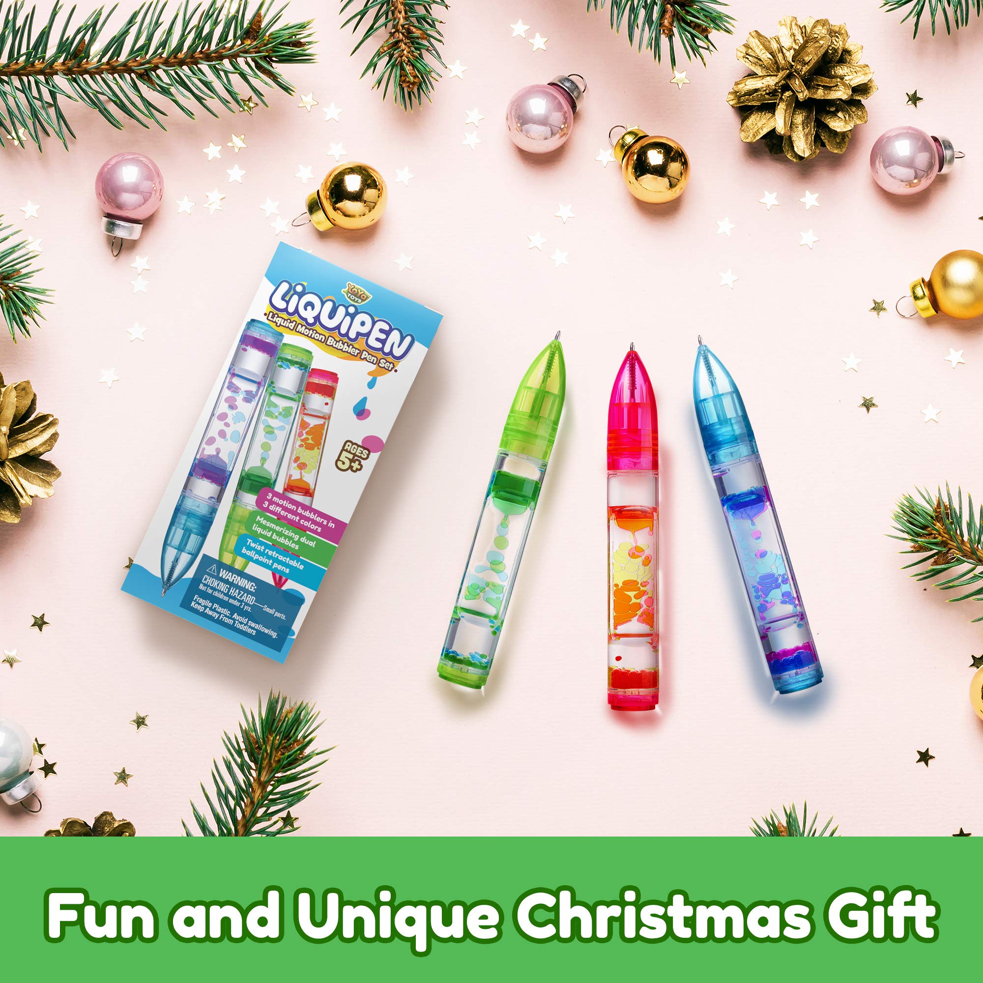Yoya Liquipen - Liquid Motion Bubbler Pens (3 Pack) - Stress Relief Fidget Toy for Kids & Adults - Colorful Timer Pens with Smooth Writing - Perfect for Office, Classroom & Anxiety Relief