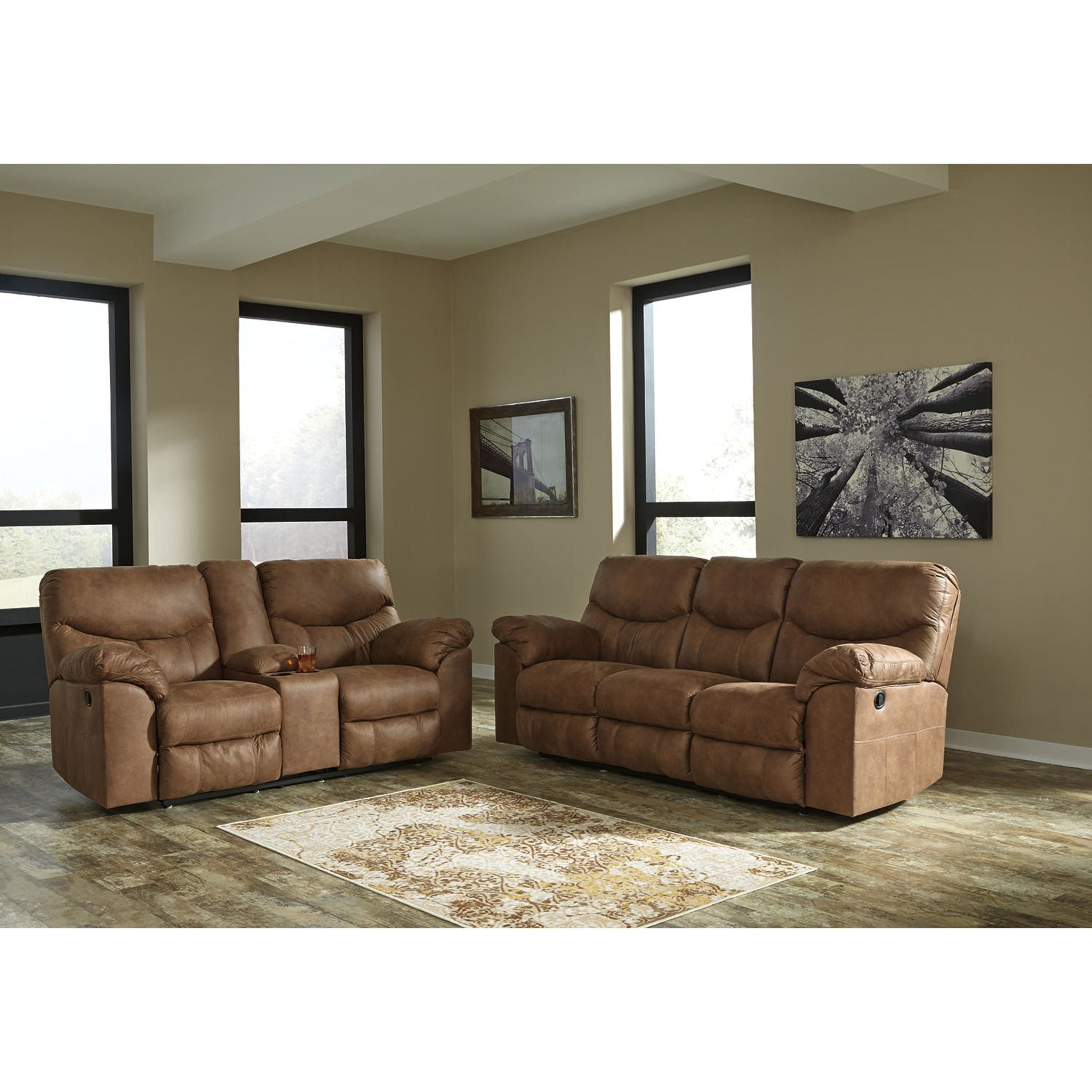 Boxberg Reclining Loveseat with Console - Modern Faux Leather Sofa Bed with Cup Holders and USB Charging Ports - Perfect for Living Room, Home Theater, and Small Spaces