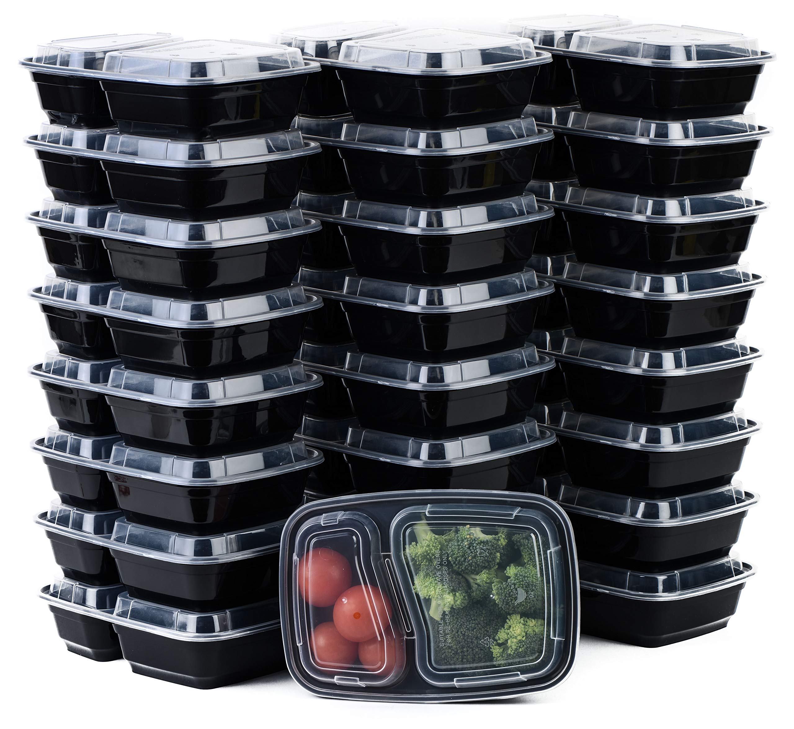 EcoQuality 75-Pack 38oz Bento Box Meal Prep Containers with Lids - 2 Compartment Reusable Food Storage Containers | BPA Free, Stackable, Microwave/Dishwasher/Freezer Safe | Perfect for Lunch Boxes, Office Meals & Meal Prepping