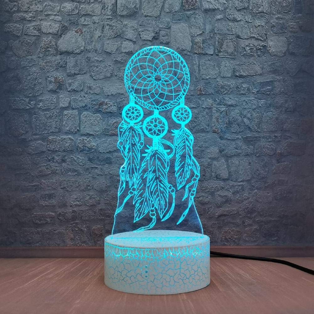 3D Illusion Night Light Desk Lamp - 7 Color Changing LED Touch Control USB Powered, Dreamy White Crack Base for Kids Room & Bedroom Decor - Perfect for Nighttime Reading, Relaxation, and Nursery Ambiance